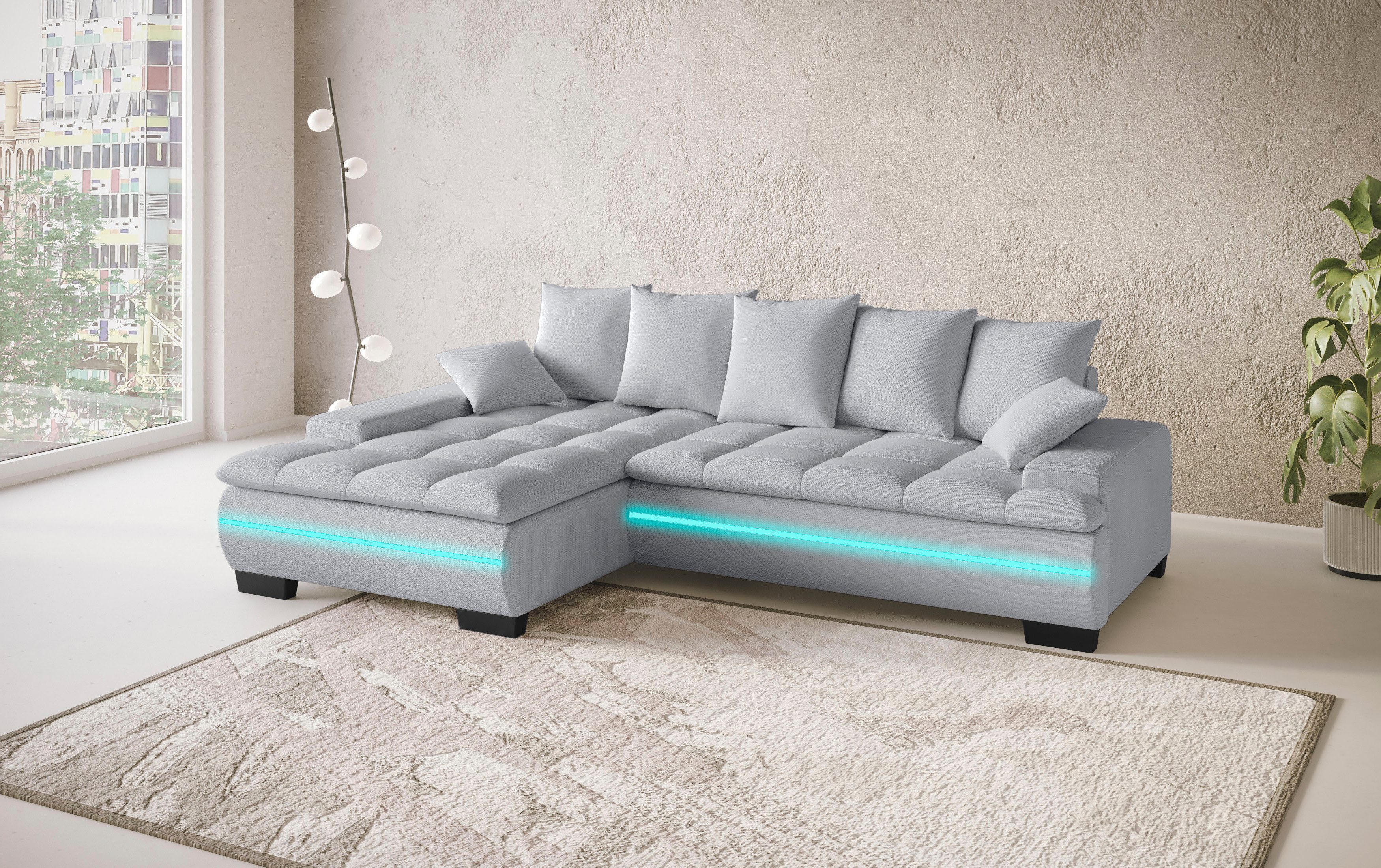 Mr. Couch Hoekbank Haiti II, L-vorm RGB-LED verlichting, optioneel met koudschuim, bed, bedlade