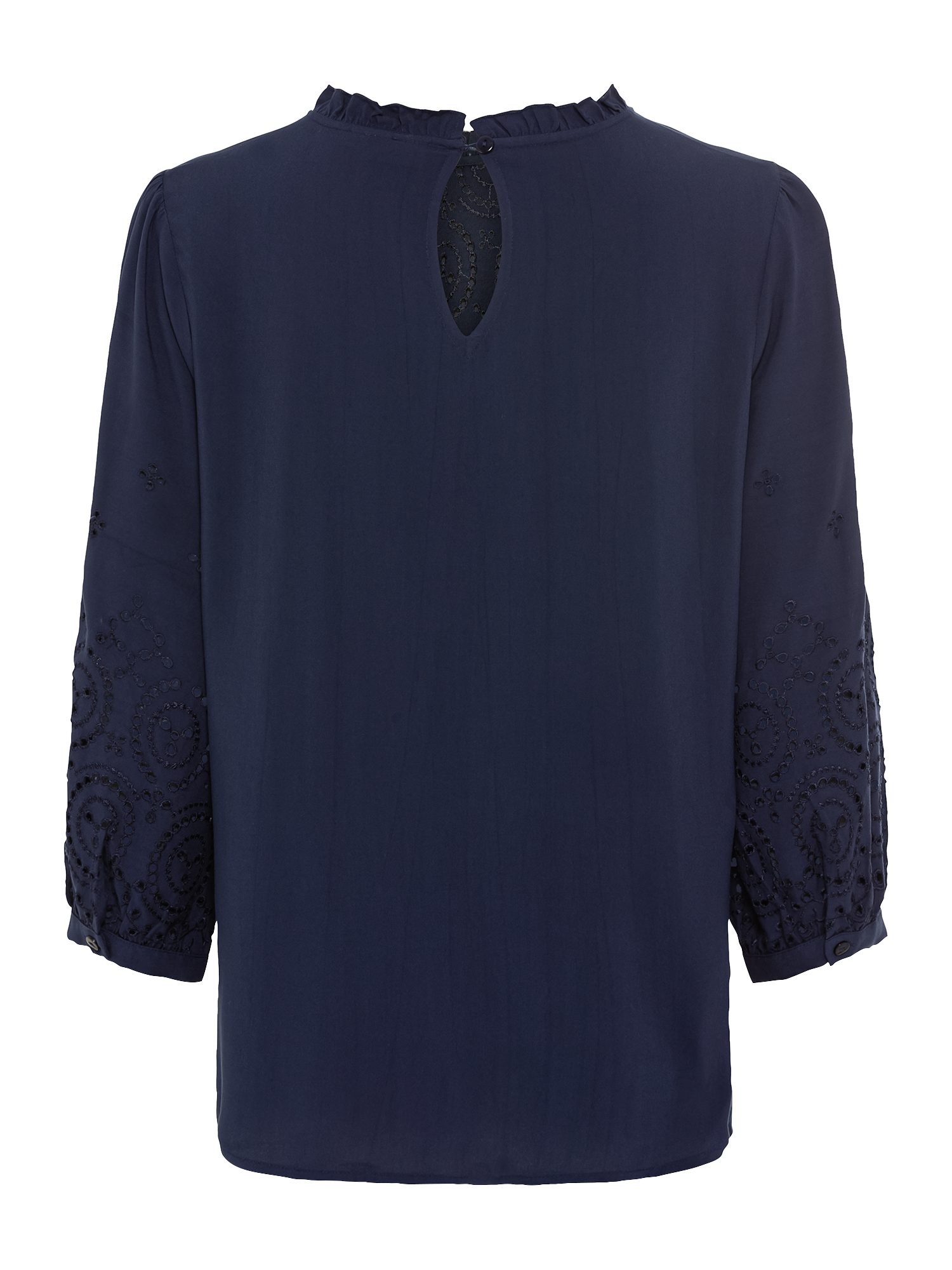 Lascana Blouse zonder sluiting met gaatjesborduurwerk en subtiele ruches, 3/4-mouwen damesblouse