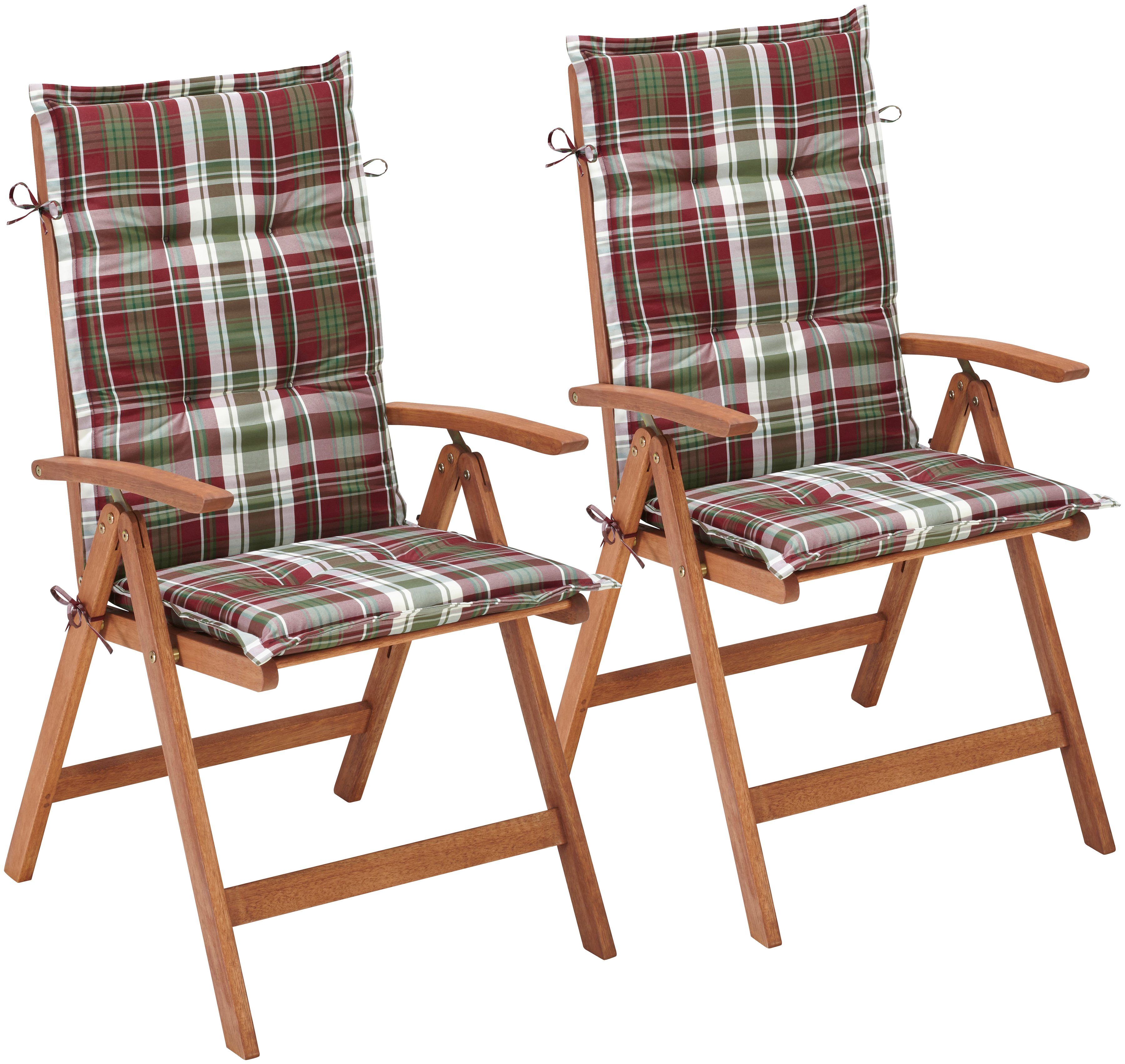MERXX Tuinstoel Borkum, TOPSELLER! Eucalyptus, verstelbaar, bruin, incl. kussen (set, 2 stuks) tuinstoelen bruin