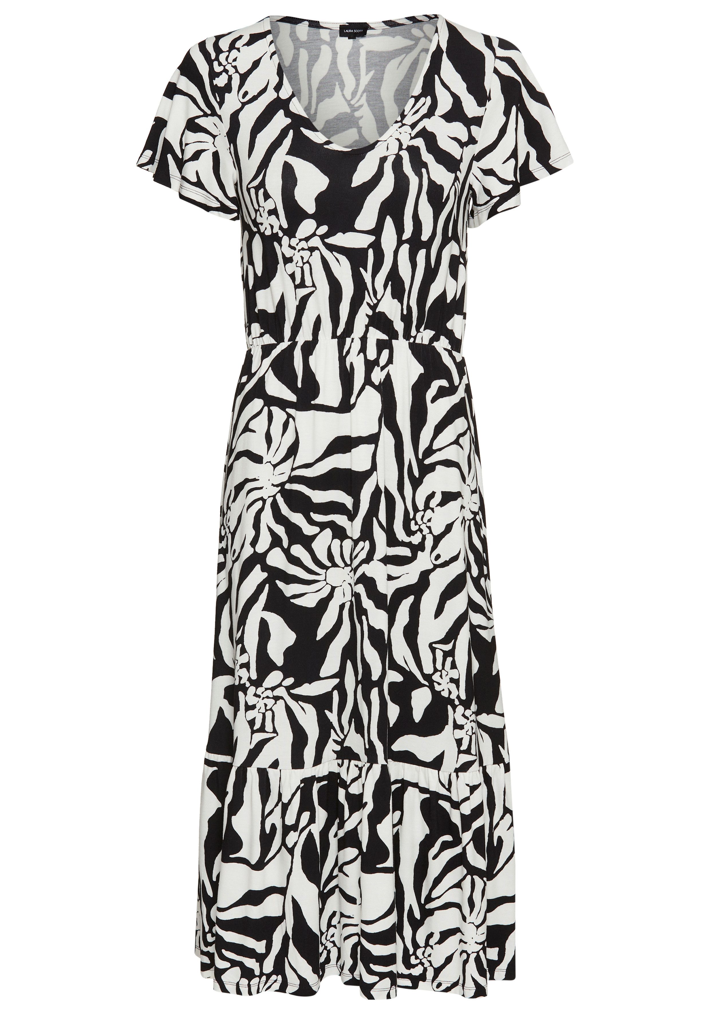 Laura Scott Midi-jurk in opvallend zebra-look met vleugel mouwen - nieuwe collectie