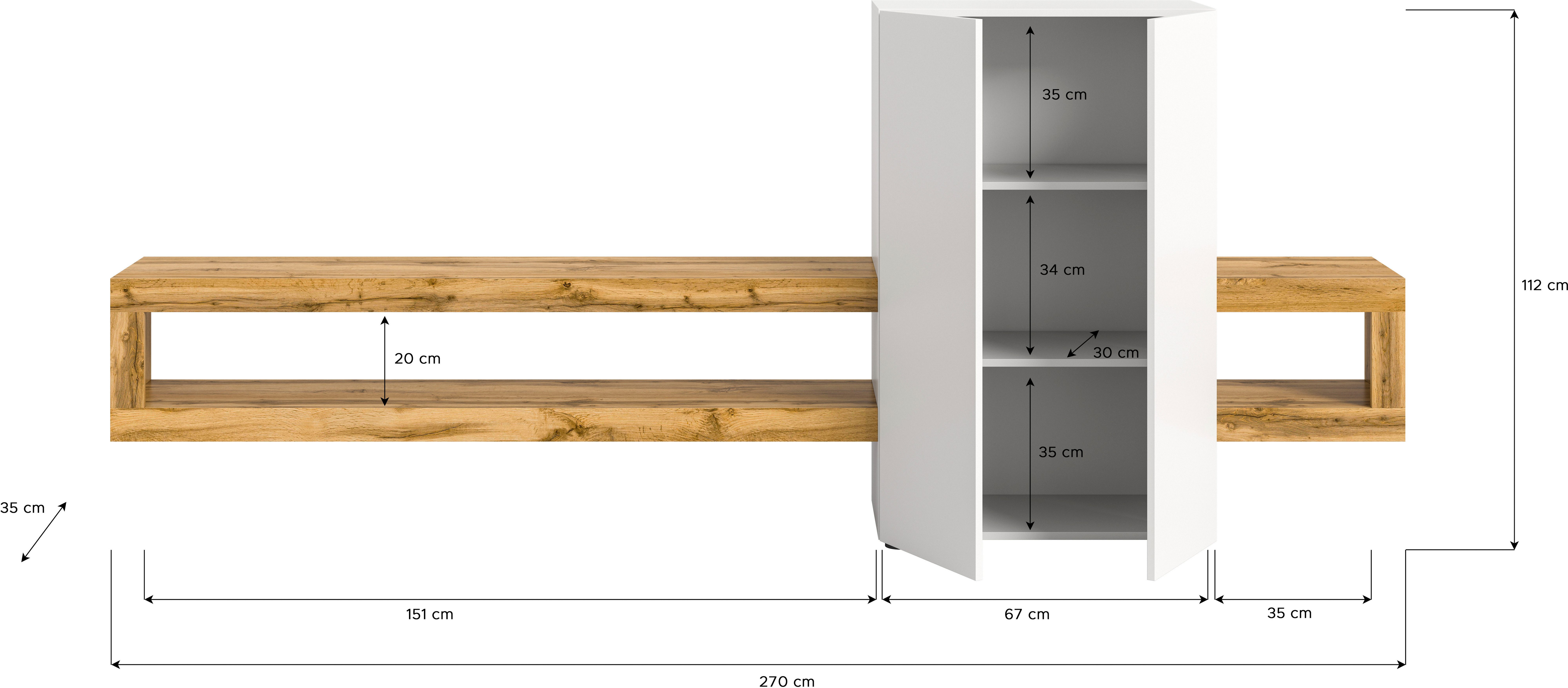 INOSIGN Wandmeubel Zolder, breedte 270 cm, push-to-open, 2 deuren, 2 legplanken 2 open vakken, tv-wand, media-meubels, tv-meubels, woonkamermeubels (2-delig)