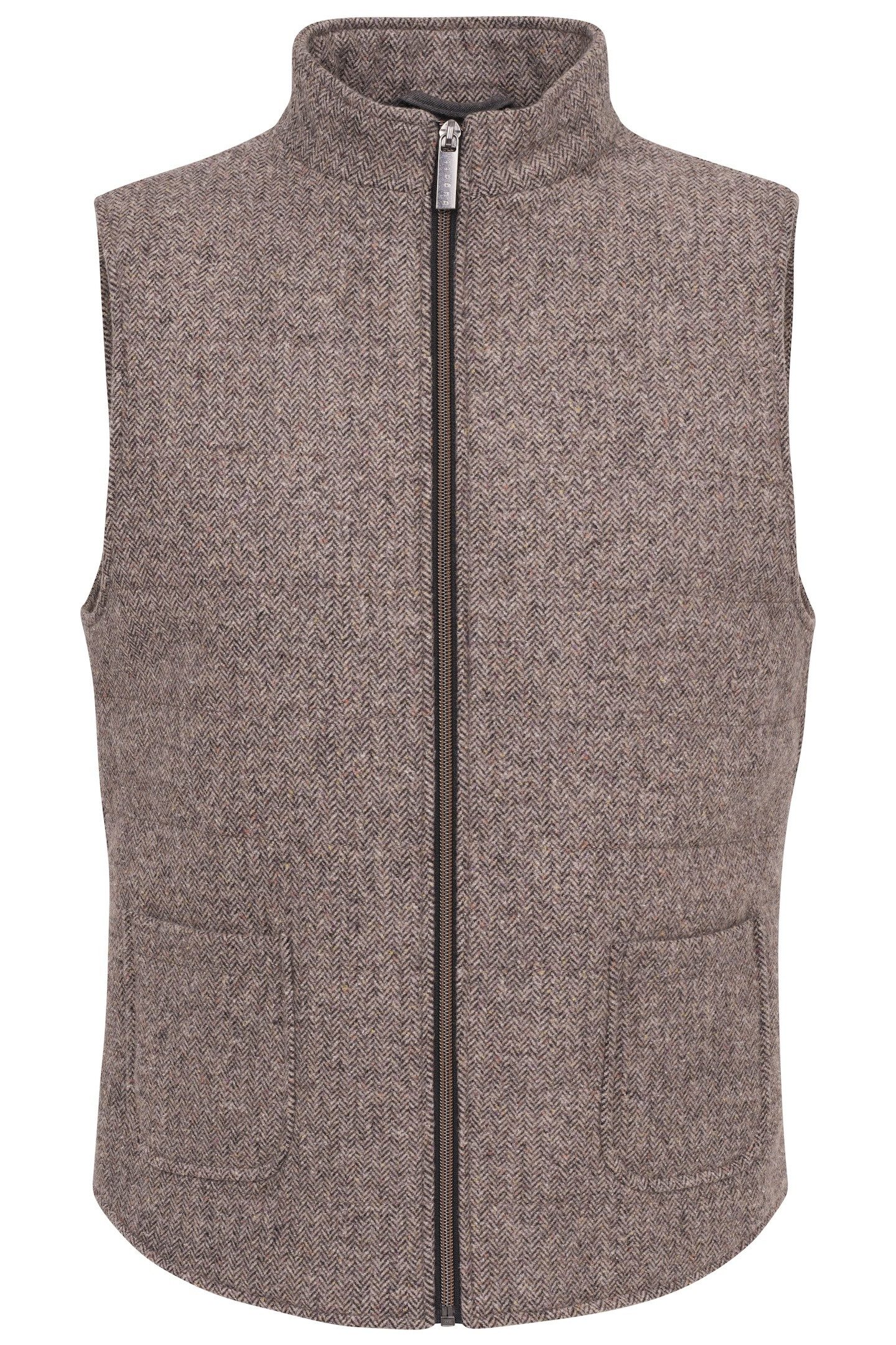Bugatti Korte bodywarmer met tonale visgraatpatroon