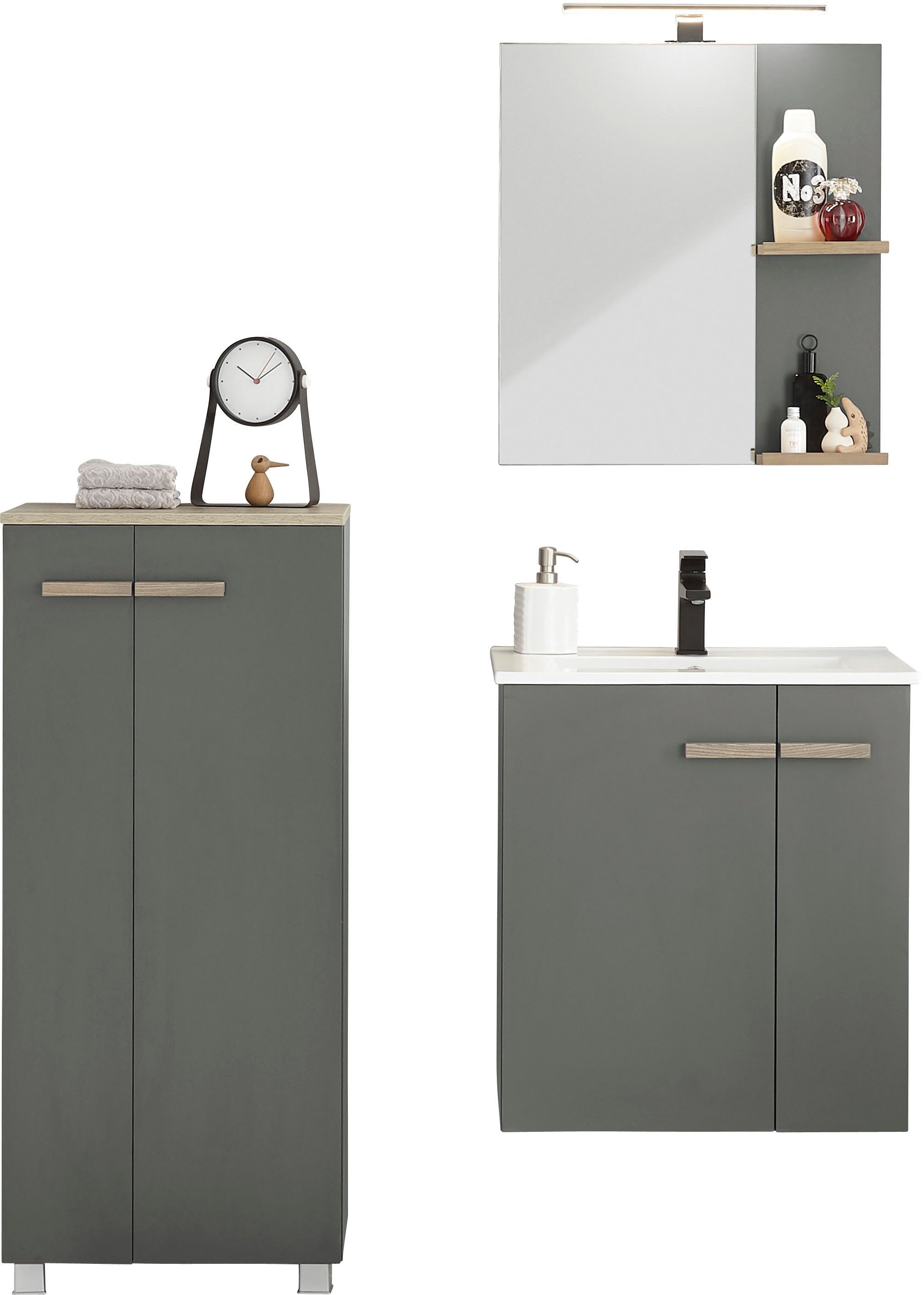 Places of Style Badkamerserie SOLiD, Badmöbel-Set, Bad im modernen Design, 3-teiliges Badezimmer Totale breedte 130 cm, wastafelonderkast met inbouw-wasbak, halfhoge kast (3-delig)