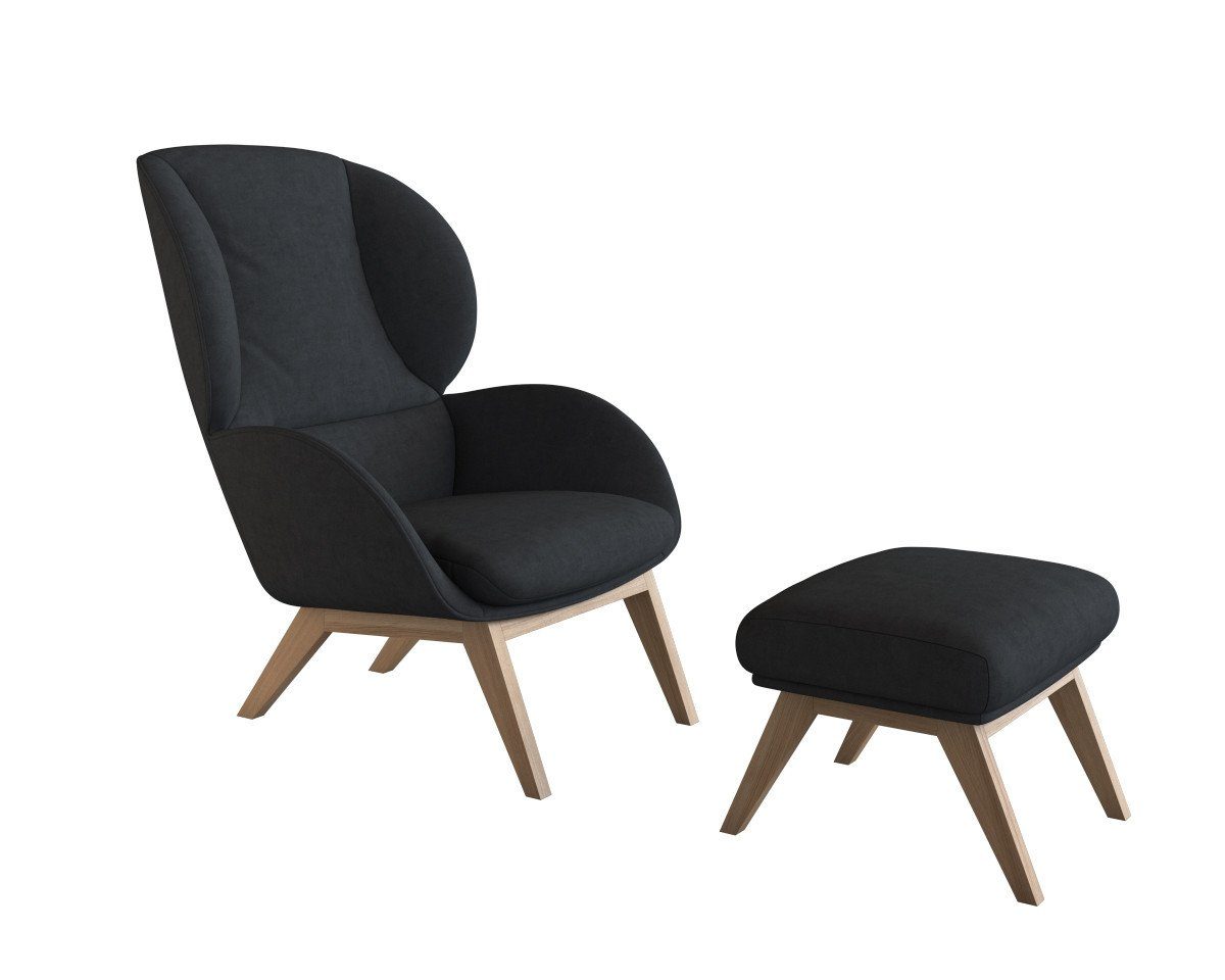 FLEXLUX Hocker Adria Eiken poot, voetenbank/poef voor oorfauteuil