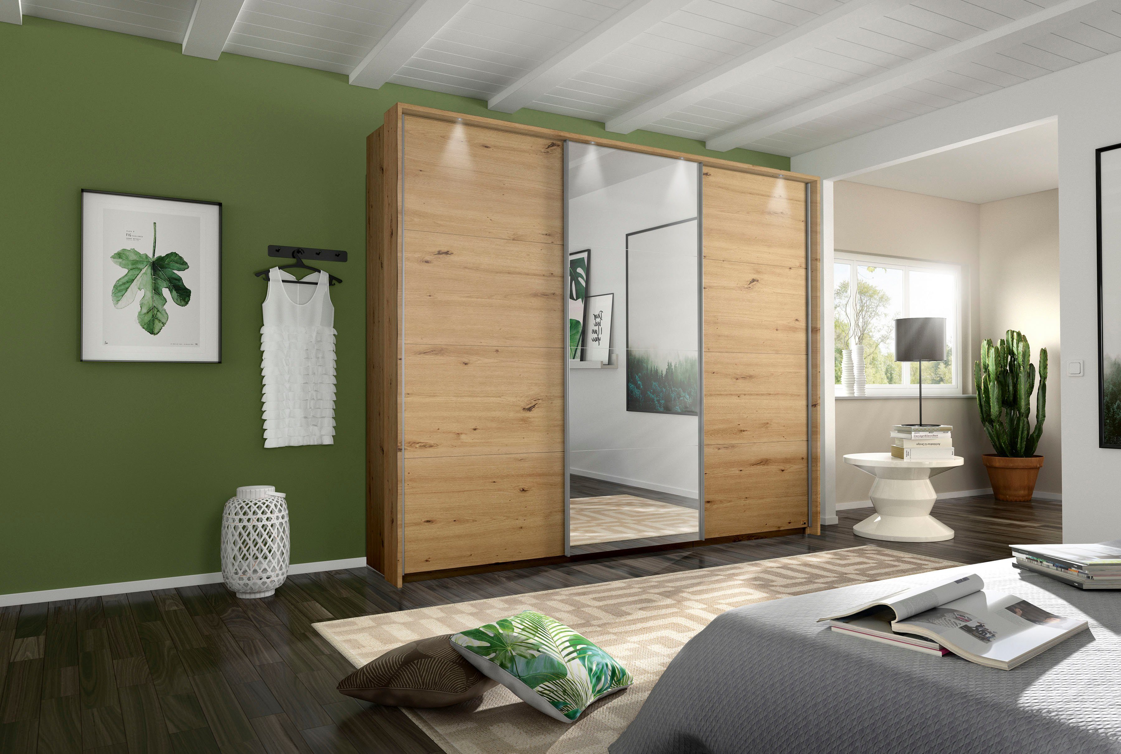 rauch Schuifdeurkast Kledingkast kast garderobe CORTONA met passe-partout en optionele verlichting inclusief indeling 2 boxen en planken