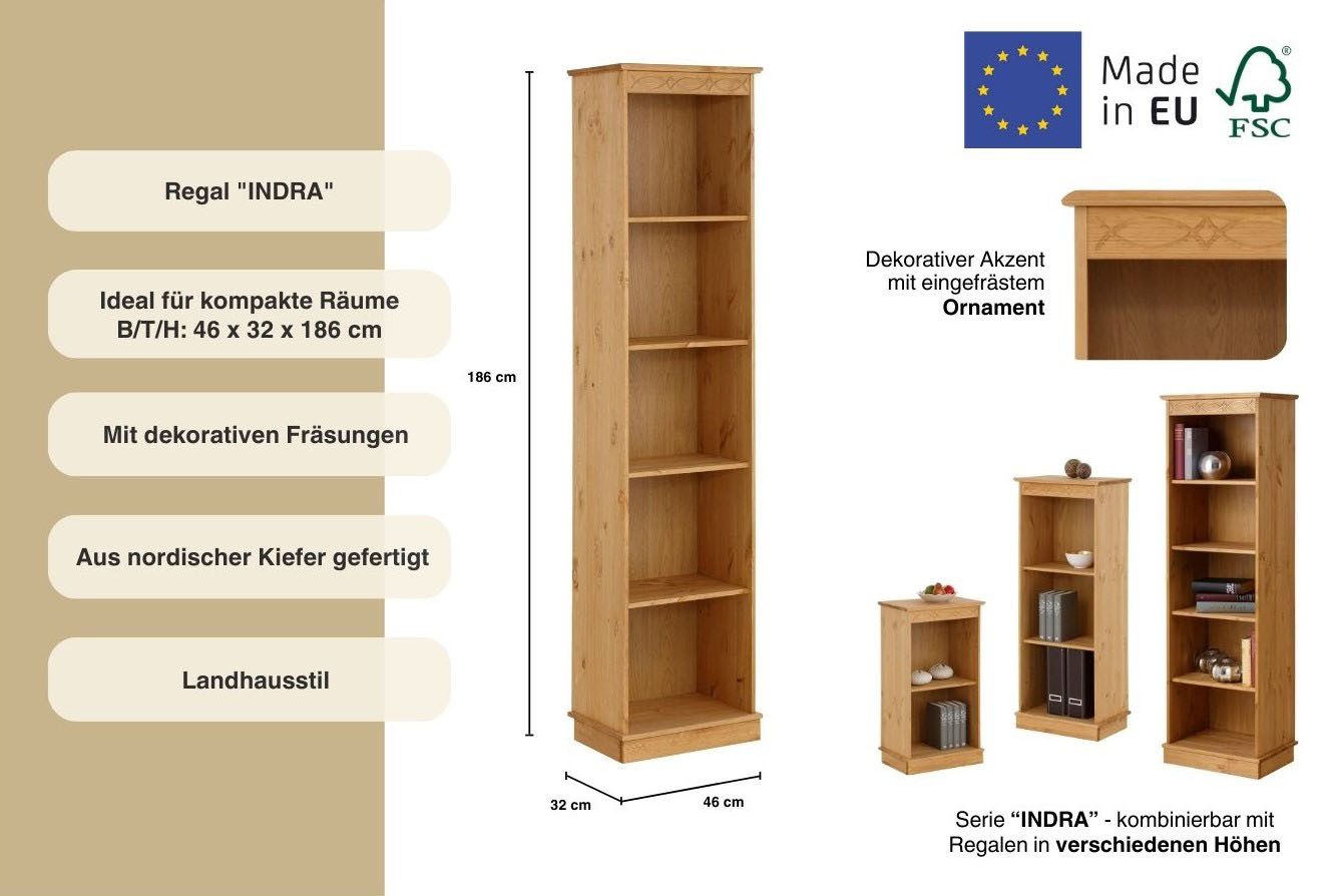 Home affaire Boekenkast Indra van massief dennenhout, in verschillende hoogtes, met fsc®