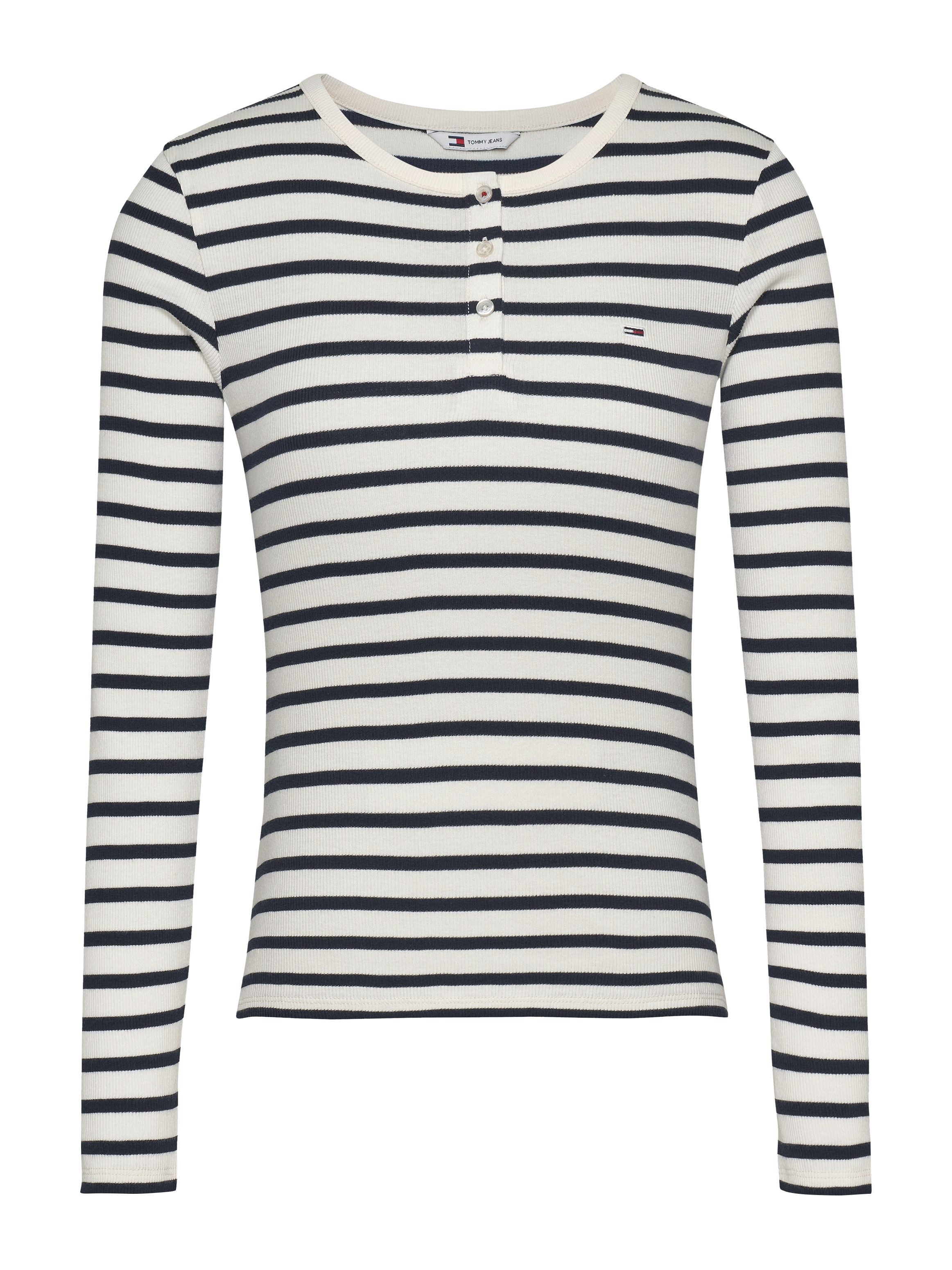 TOMMY JEANS Shirt met lange mouwen TJW SLM BUTTON RIB C-NECK LS EXT