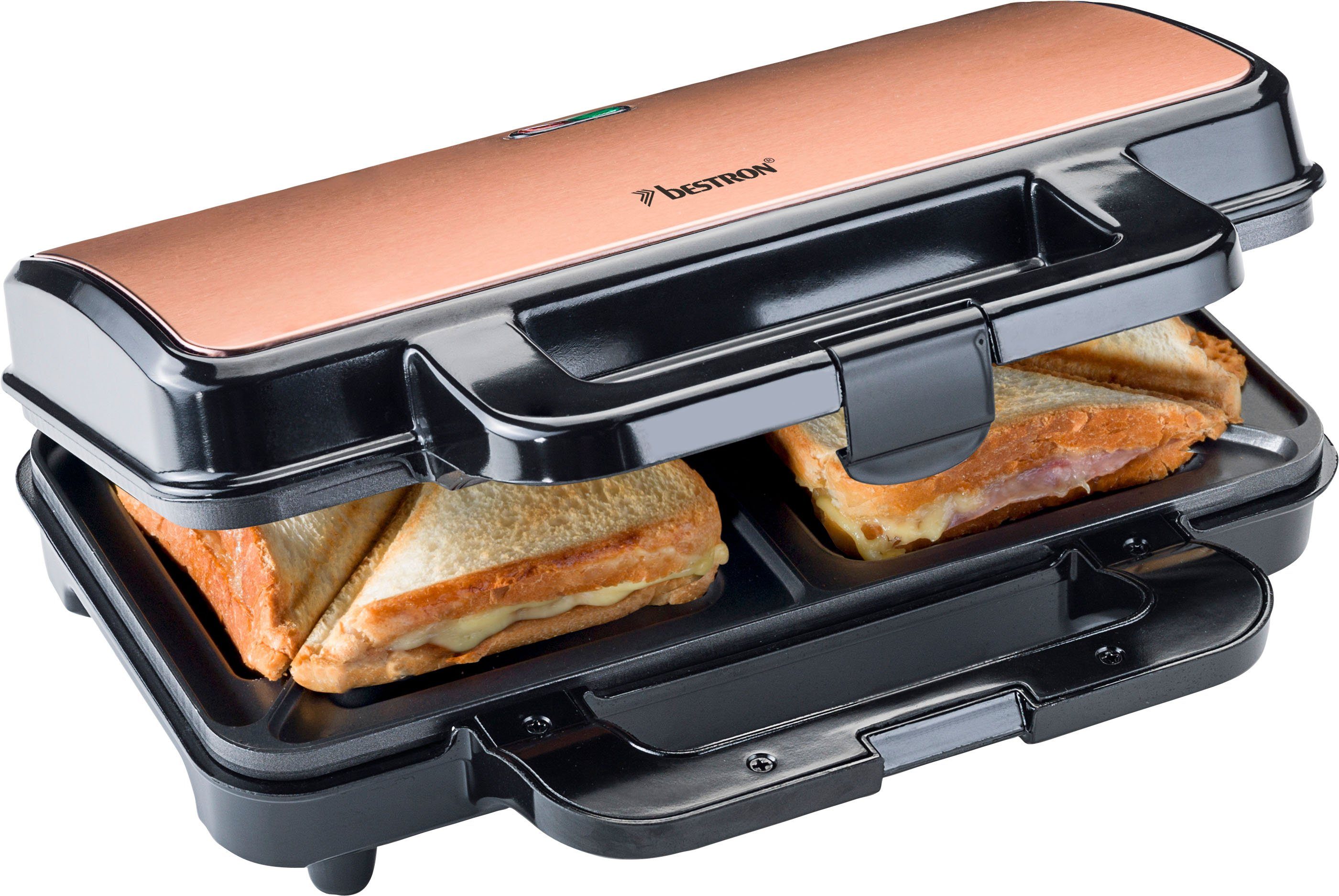 bestron Sandwichmaker ASM90XLCO XL sandwich-toaster antiaanbak gecoat, voor 2 sandwiches,...