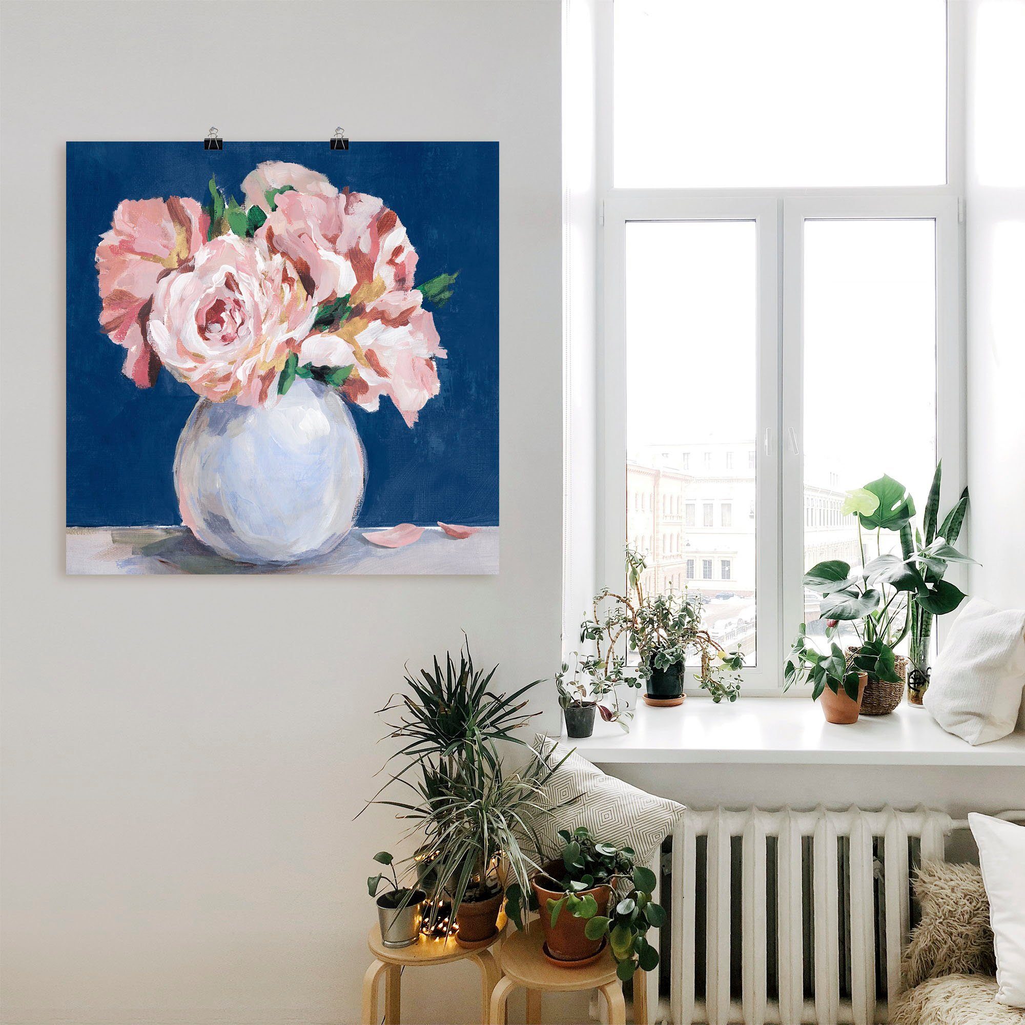 Artland Artprint Mooie pioenrozen in de vaas als artprint op linnen, poster in verschillende formaten maten