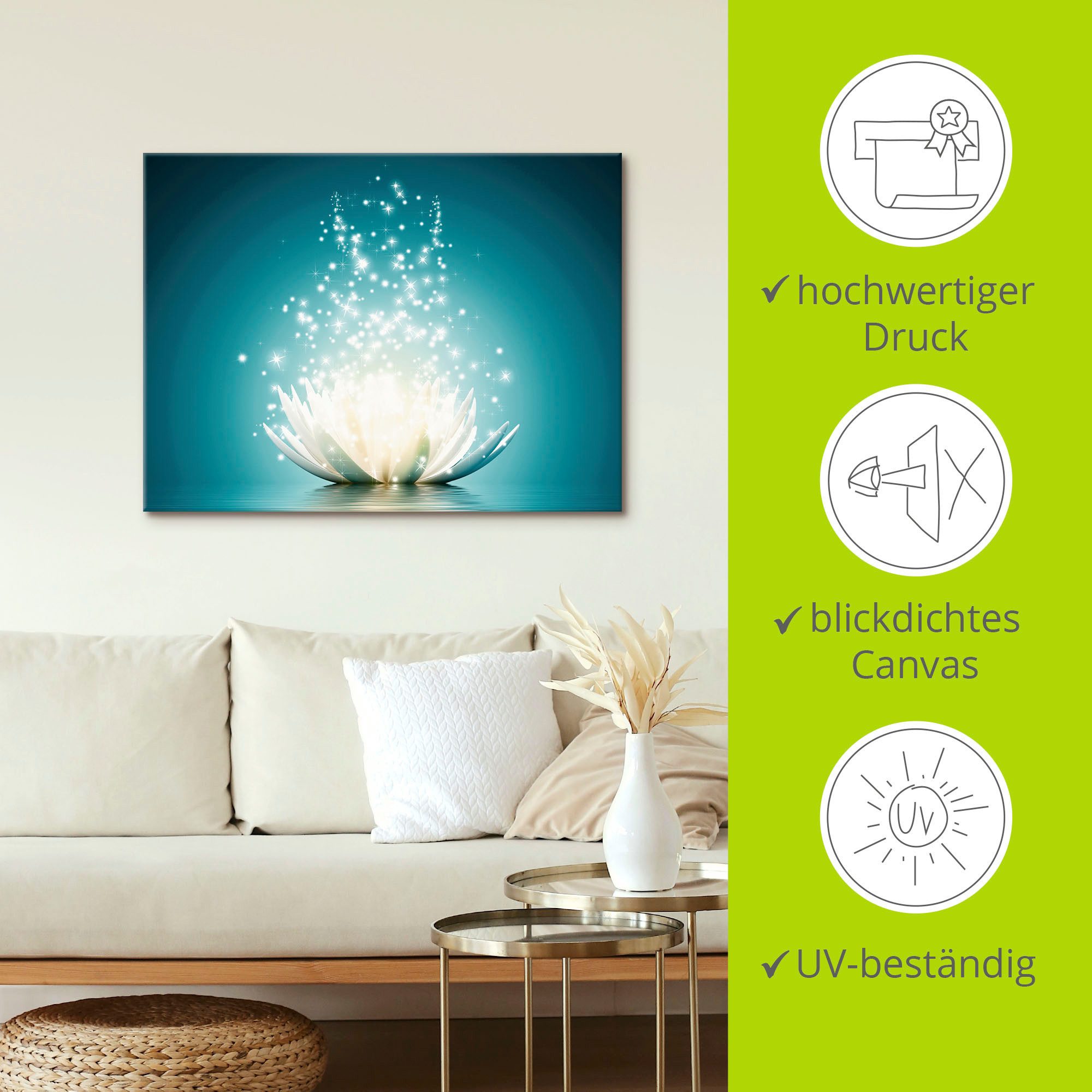 Artland Artprint Magie van de lotusbloem als artprint van aluminium, artprint voor buiten, artprint op linnen, poster, muursticker
