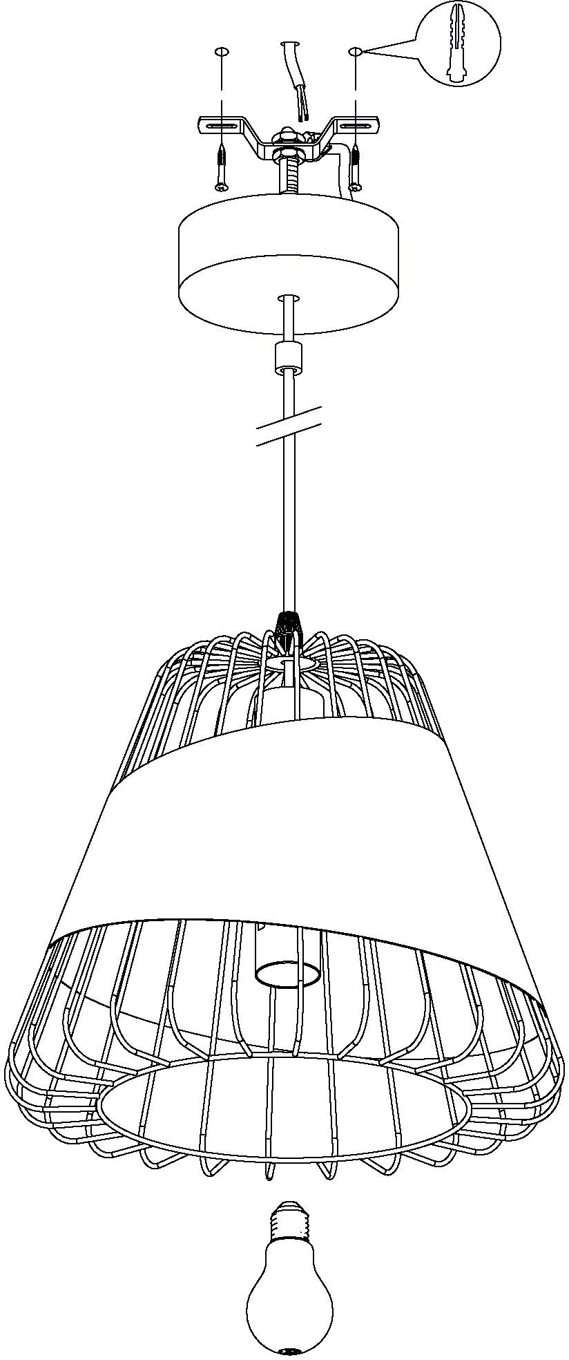 EGLO Hanglamp AUSTELL zwart / ø36 x h110 cm / excl. 1x e27 (elk max. 60 w) / hanglamp