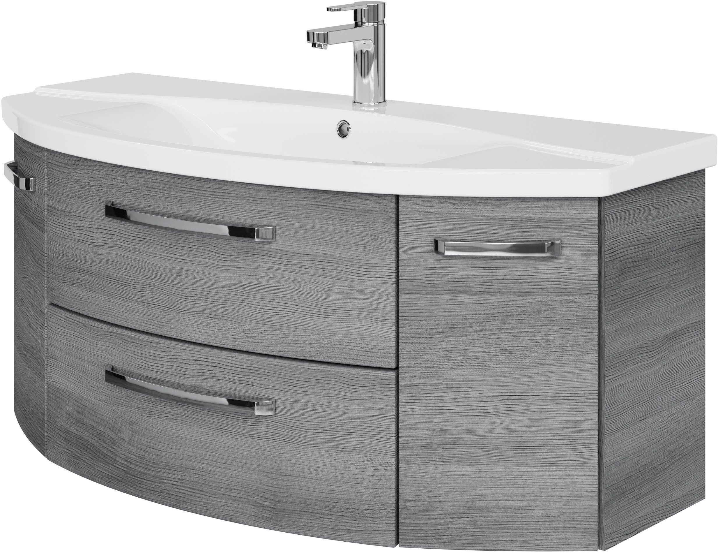 Saphir Badmeubelset Serie 4010 2-delig keramische wastafel met LED-spiegelkast Badkamer set 122 cm breed, incl. deurdemper, 5 deuren, 2 lades (set)