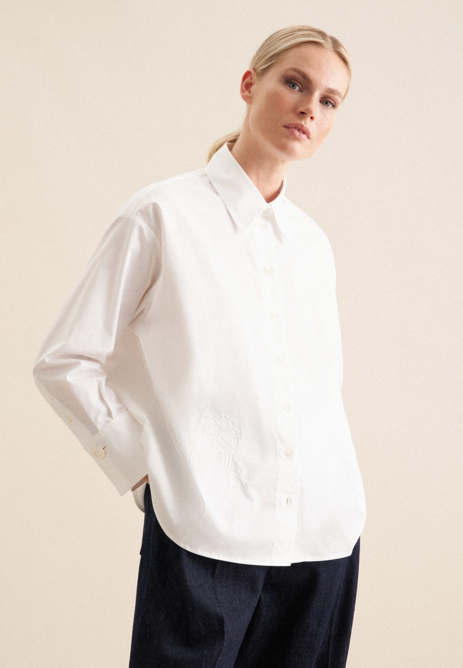 Seidensticker Overhemdblouse Zwarte roos Lange mouwen kraag uni