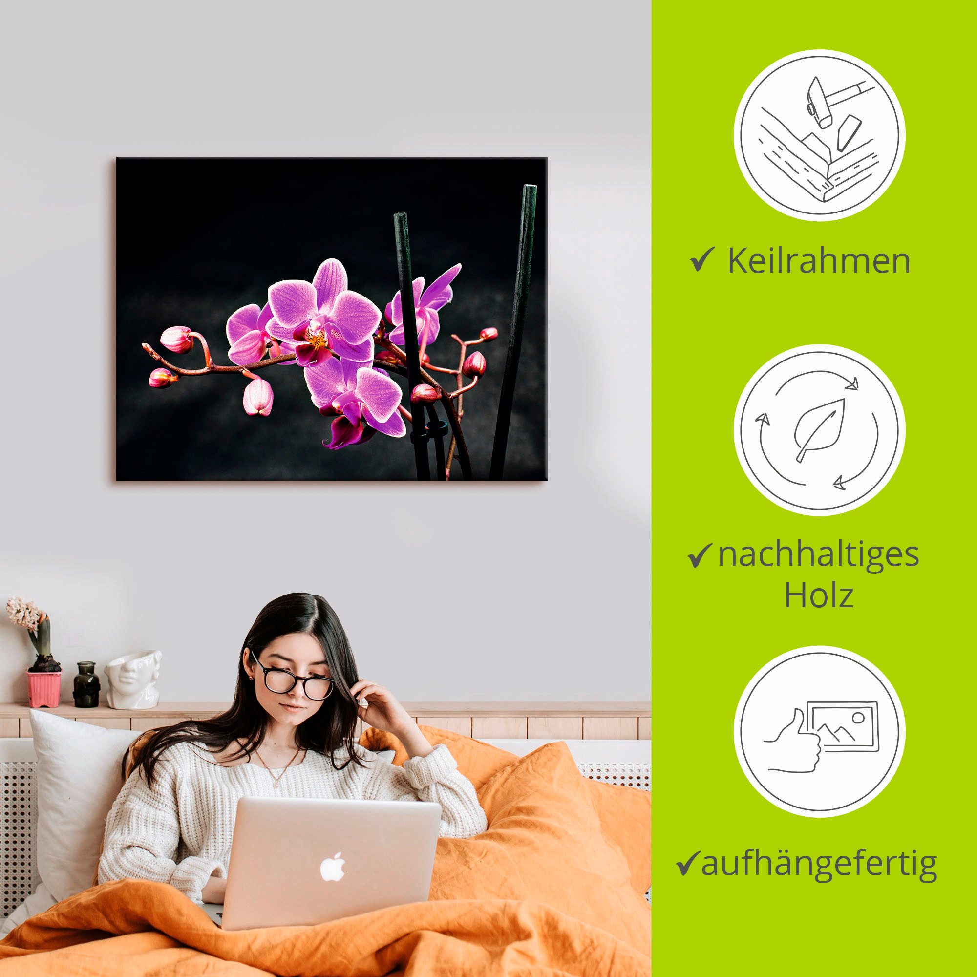 Artland Artprint Een orchidee voor een zwarte achtergrond als artprint op linnen, poster, muursticker in verschillende maten