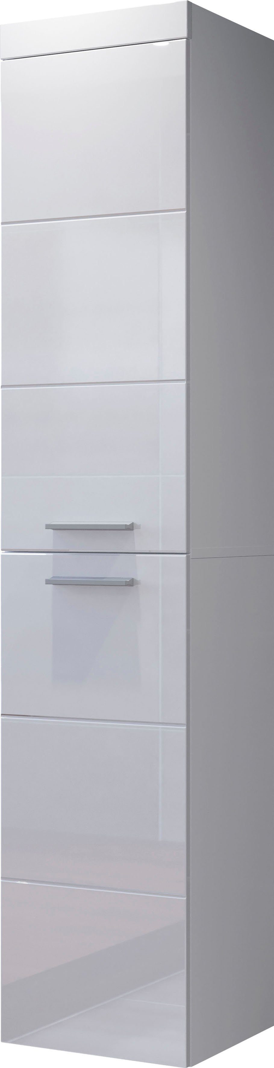 welltime Hangend kastje Dormoletto Hangende hoge kast in hoogglans wit met horizontale frezing