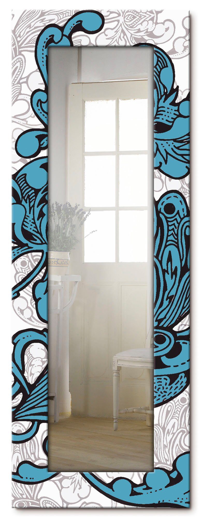 Artland Sierspiegel Blue Ornaments spiegel met lijst voor het hele lichaam, wandspiegel, met motiefrand, landhuis