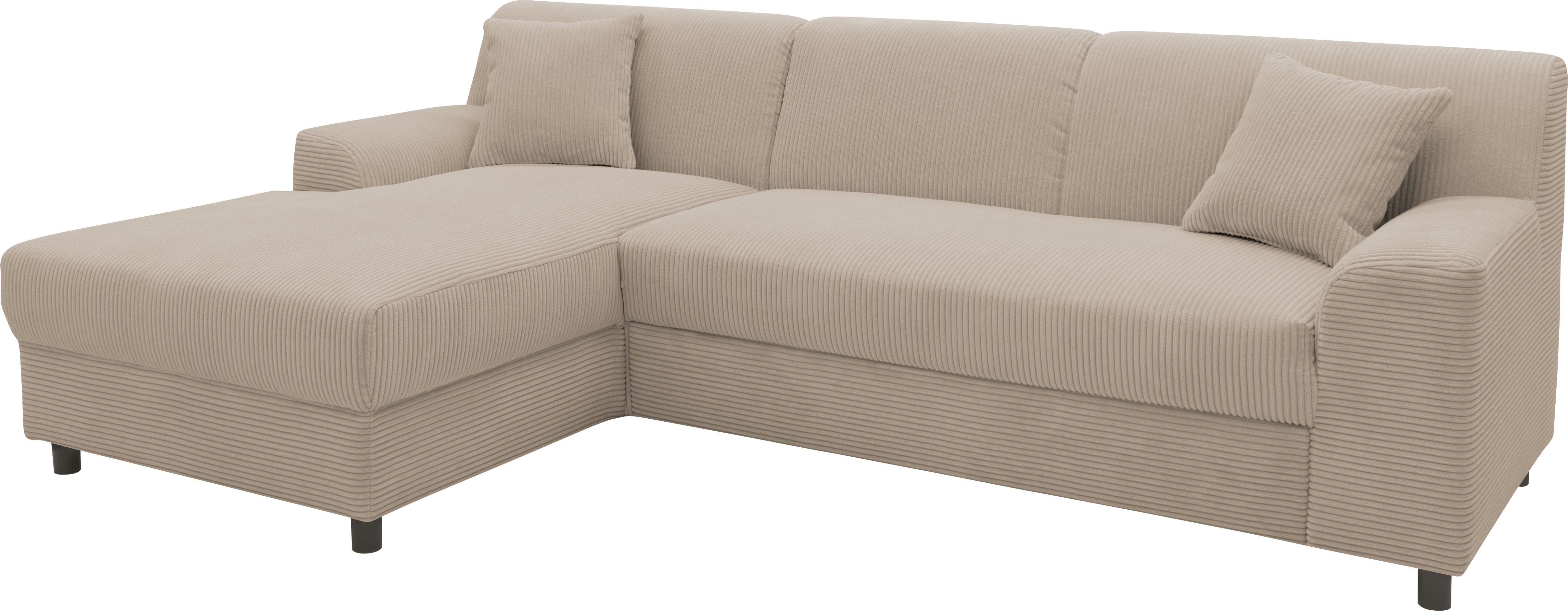 DOMO collection Hoekbank Turah 2, L-Form, Cord oder Luxus-Microfaser, komfortabler Federkern B/D/H: 241/146/79 cm, incl. sierkussen, optioneel met bedfunctie