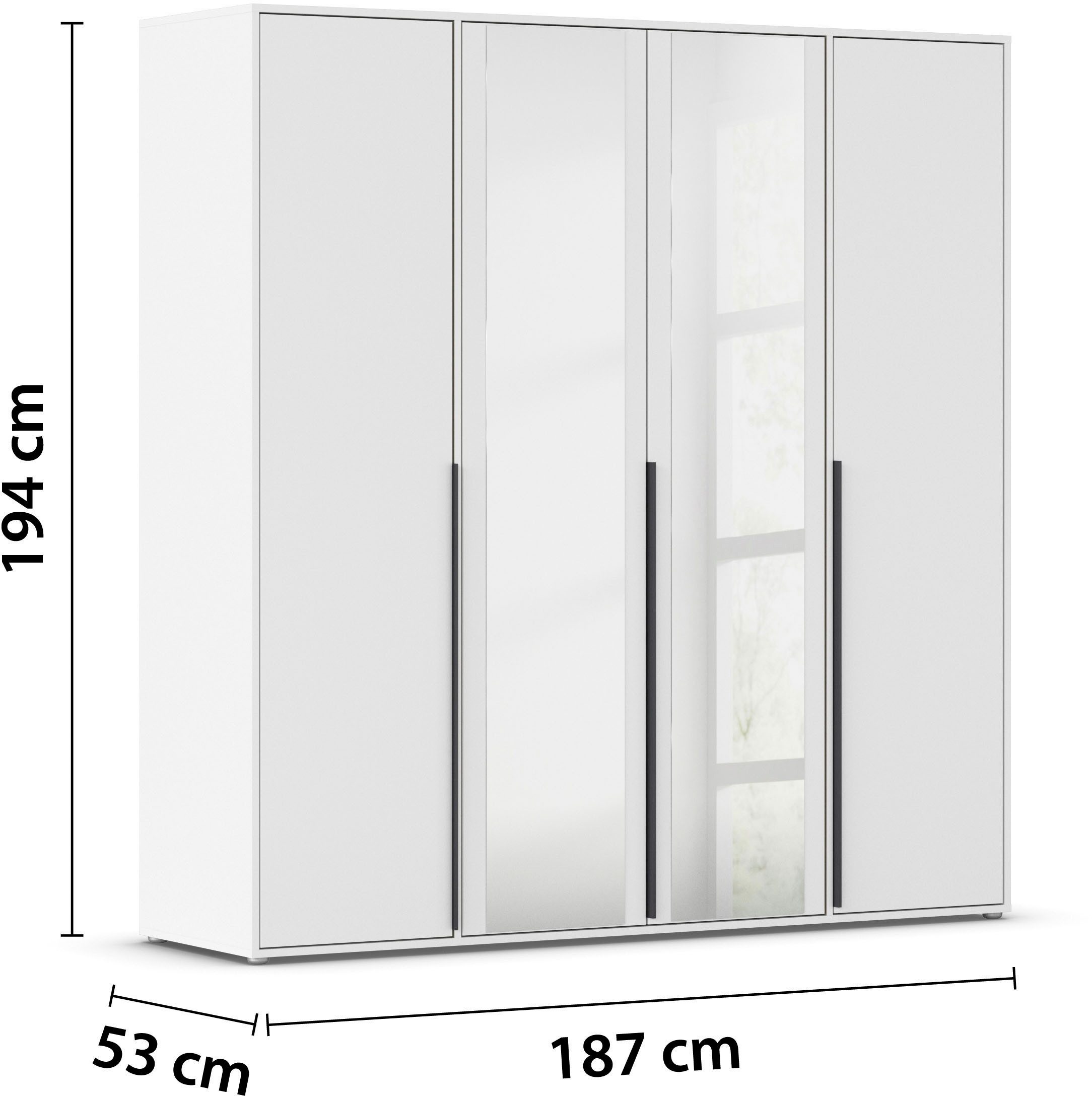 rauch Draaideurkast Kledingkast Kast Garderobe Wasmand NAGATA met Spiegel und modernen stangengriffen in graumetallic topseller made in germany
