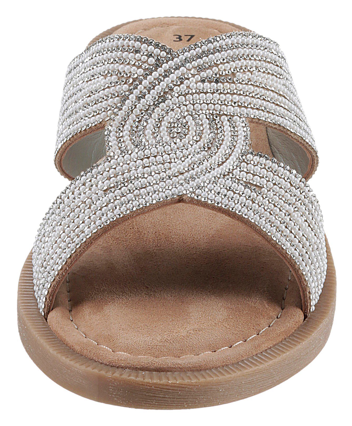 Tamaris Slippers , blokhak, feestmode, zomerschoen met fonkelende bandage