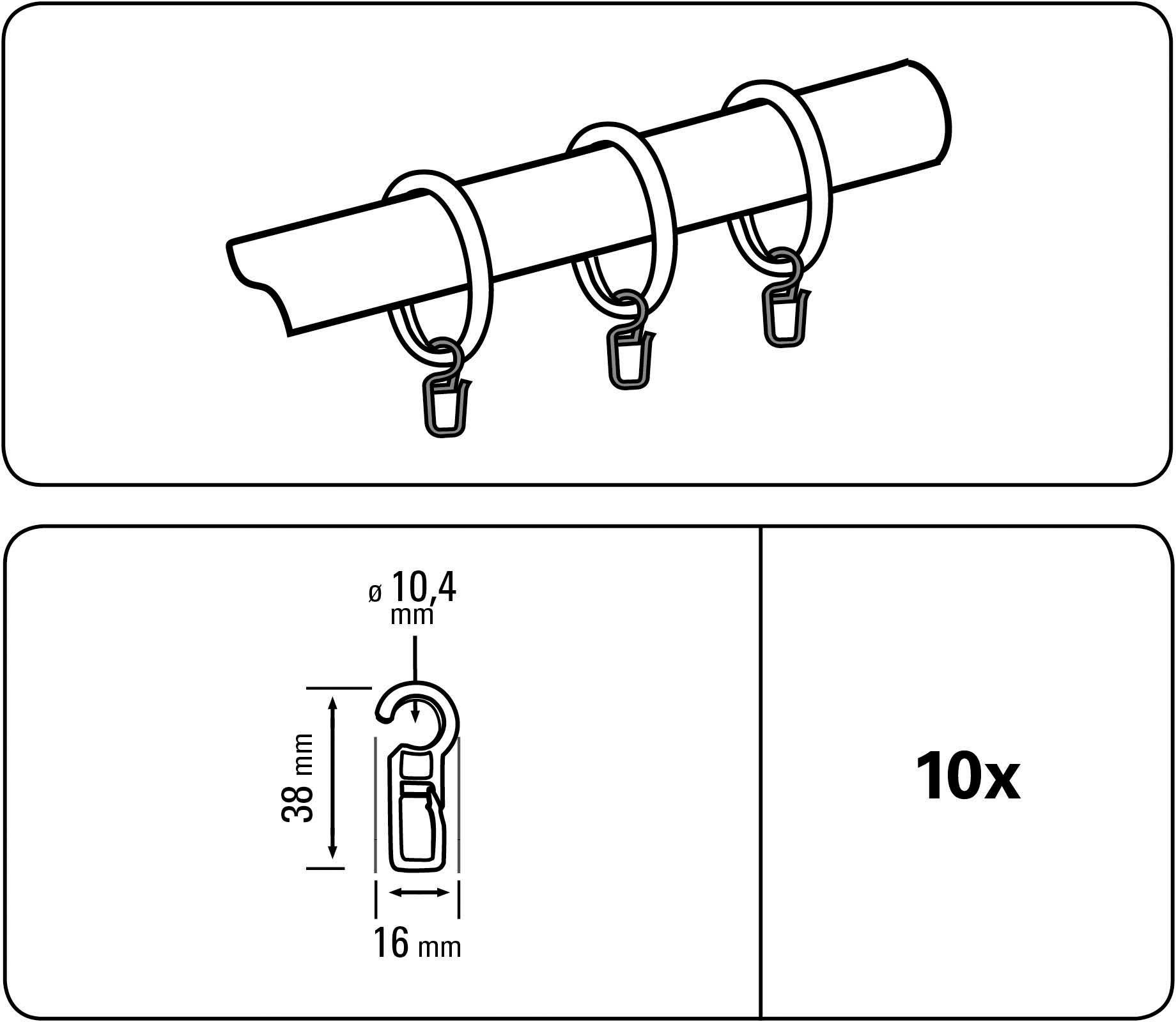 GARDINIA Vouwclip Plooihaken ring ø 10 mm Serie gordijnroedenset Lugano Classic ø 28 mm (10 stuks)