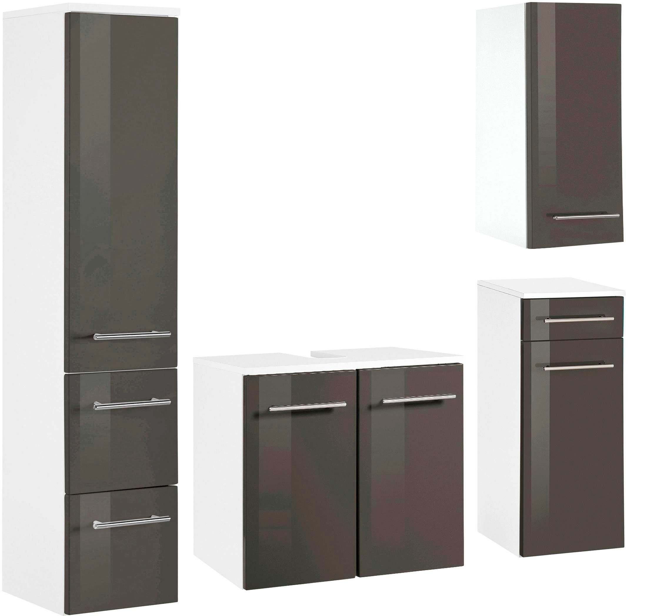 welltime Badkamerserie Venetië Wastafelonderkast (breedte 50 cm), hangend kastje, onderkast (4-delig) badmeubelsets grijs