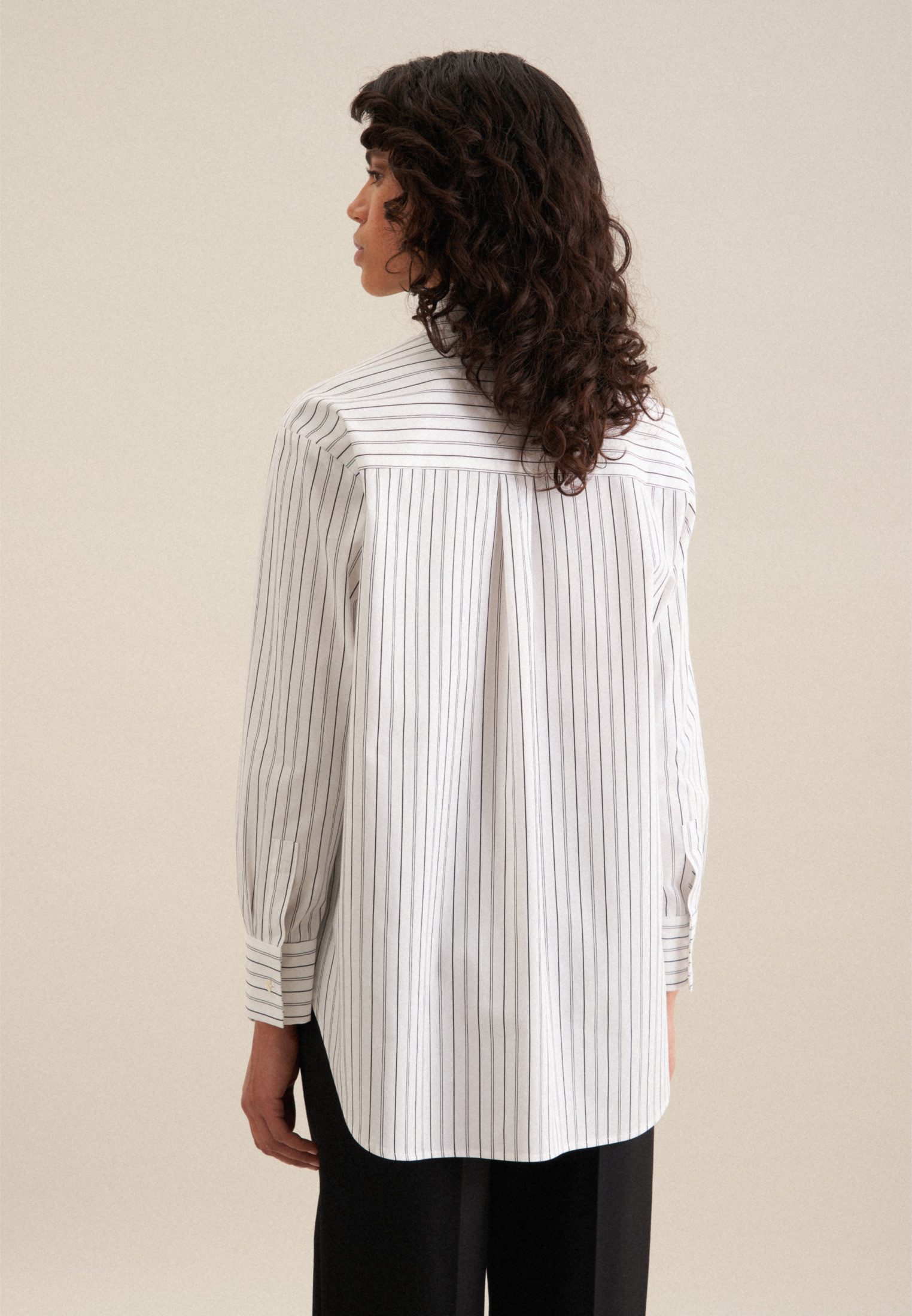 seidensticker Lange blouse Zwarte roos Lange mouwen kraag strepen