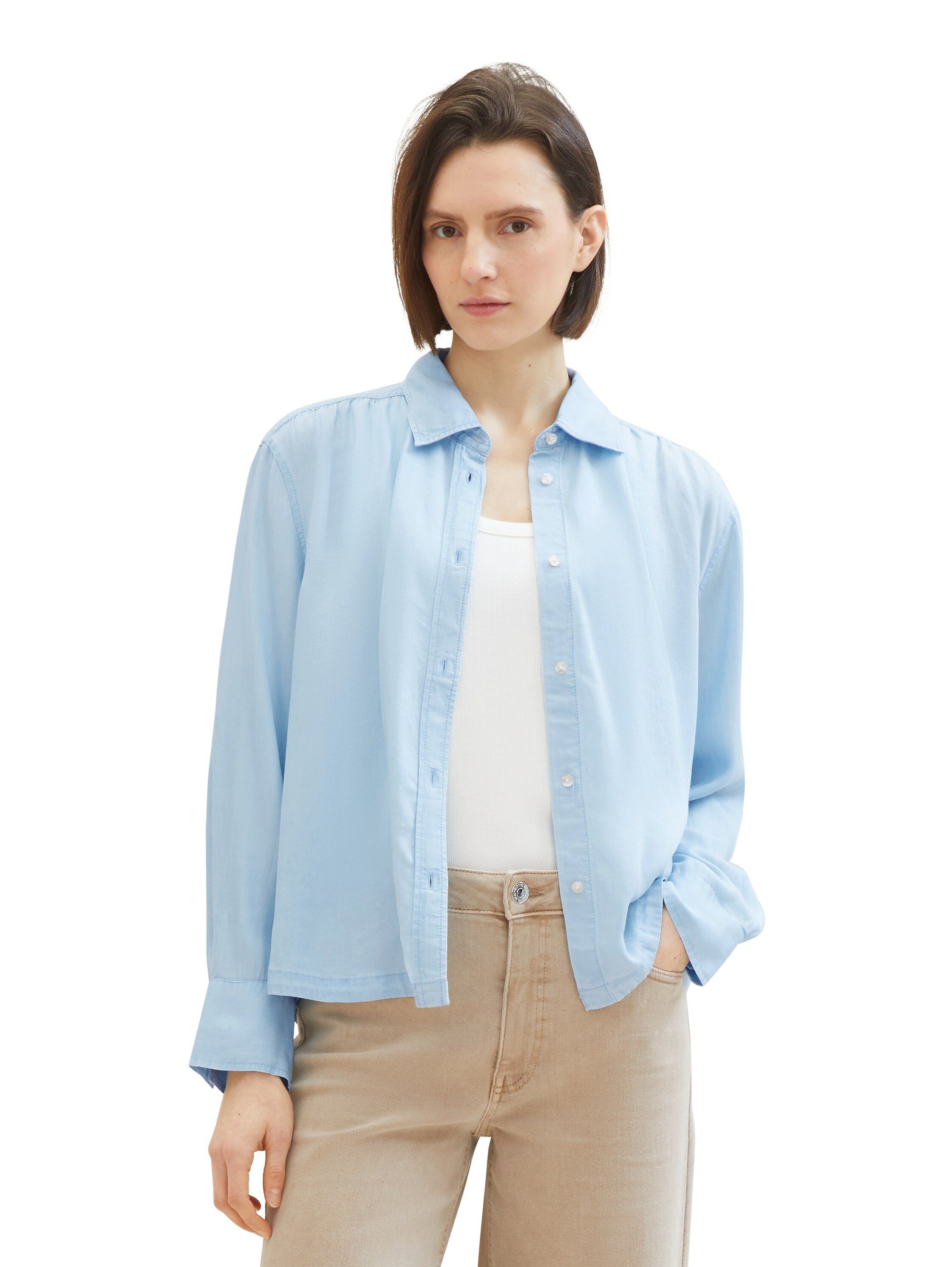 Tom Tailor Blouse met lange mouwen van lyocell in kortere vorm