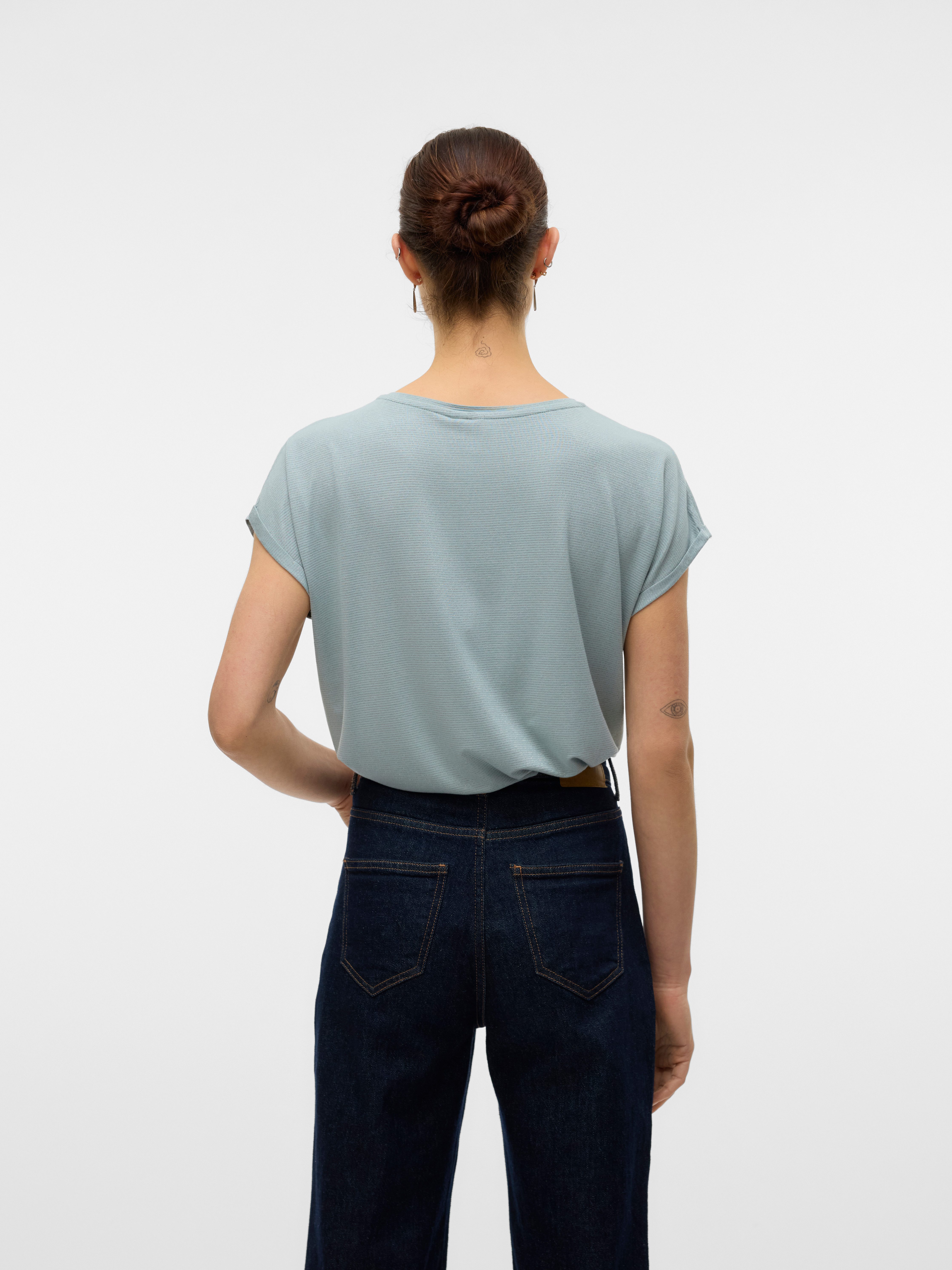 Vero Moda Shirt met ronde hals VMLAVA PLAIN SS TOP LUREX STRIPE