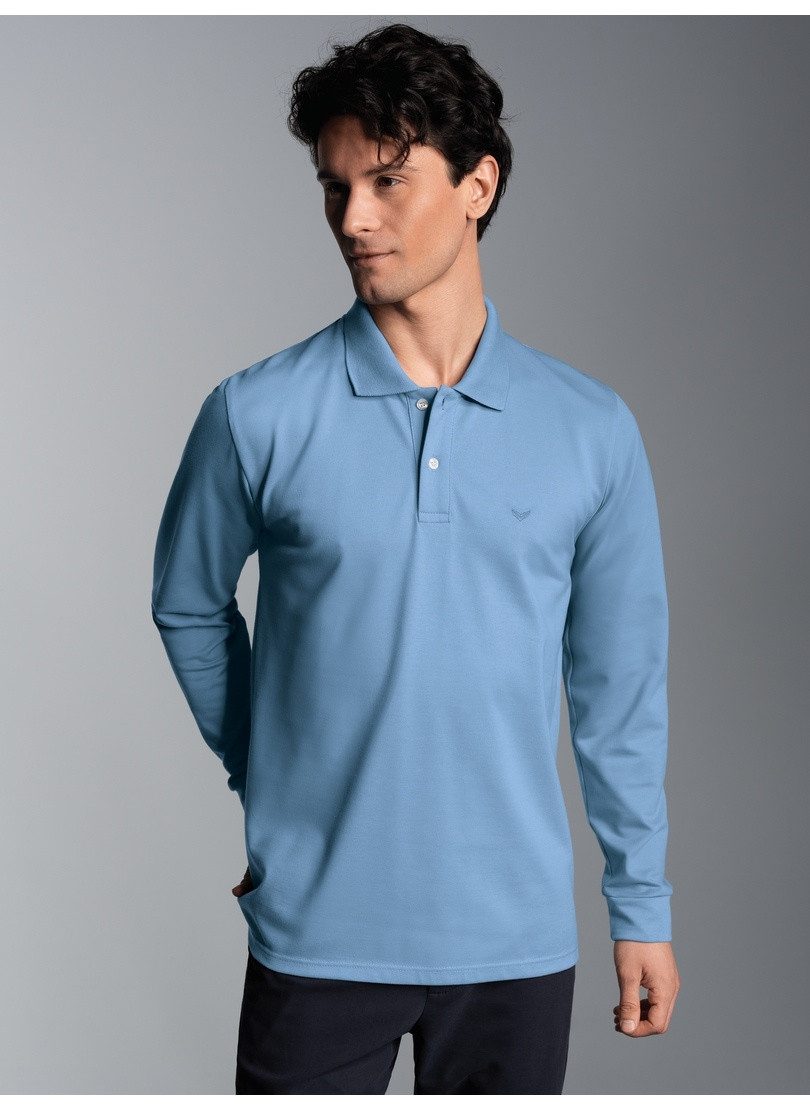 Trigema Poloshirt TRIGEMA lange mouw poloshirt met mouwboorden (1-delig) heren t-shirts maat XXL blauw