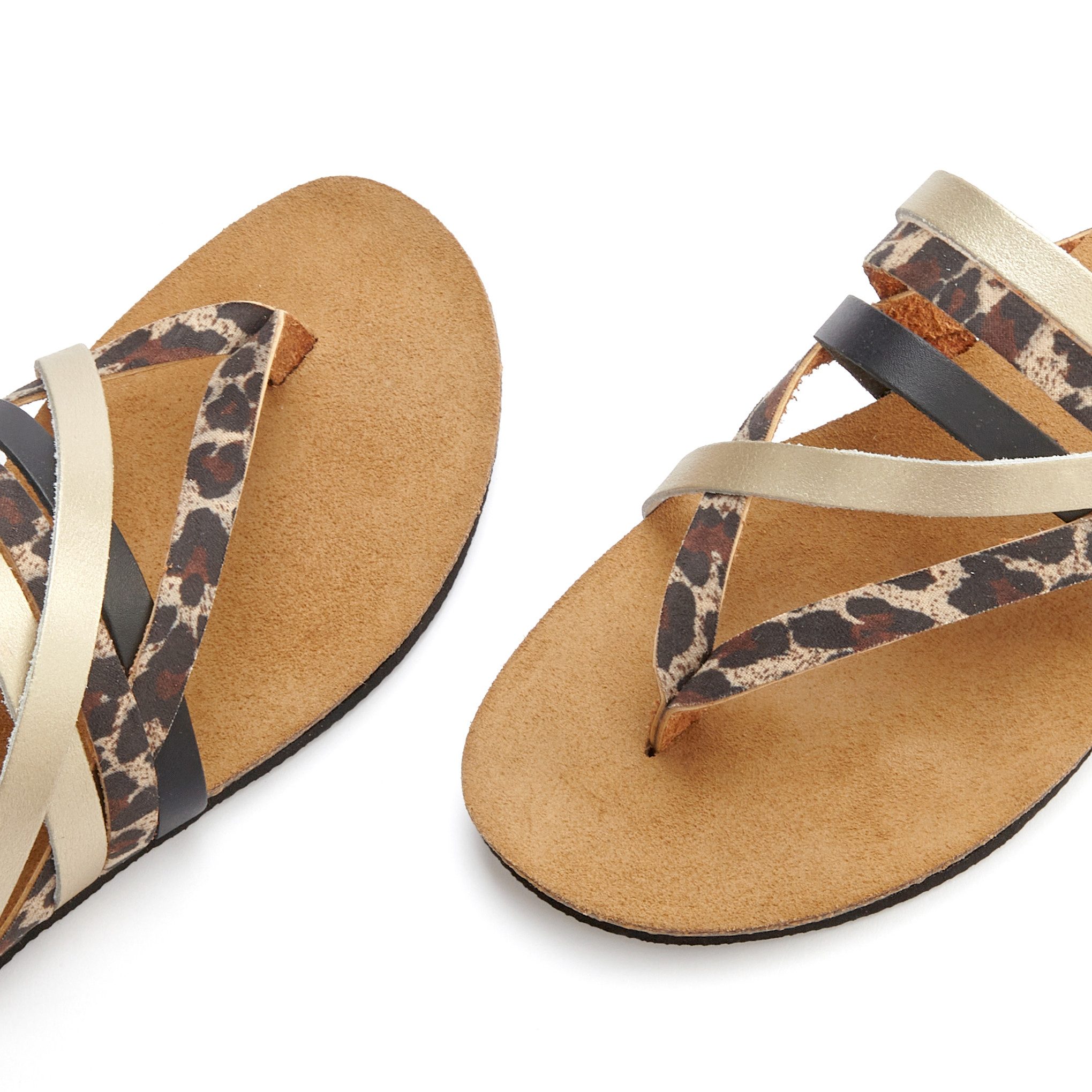 Lascana Teenslippers Sandaal, pantoletten van leer met kurken voetbed