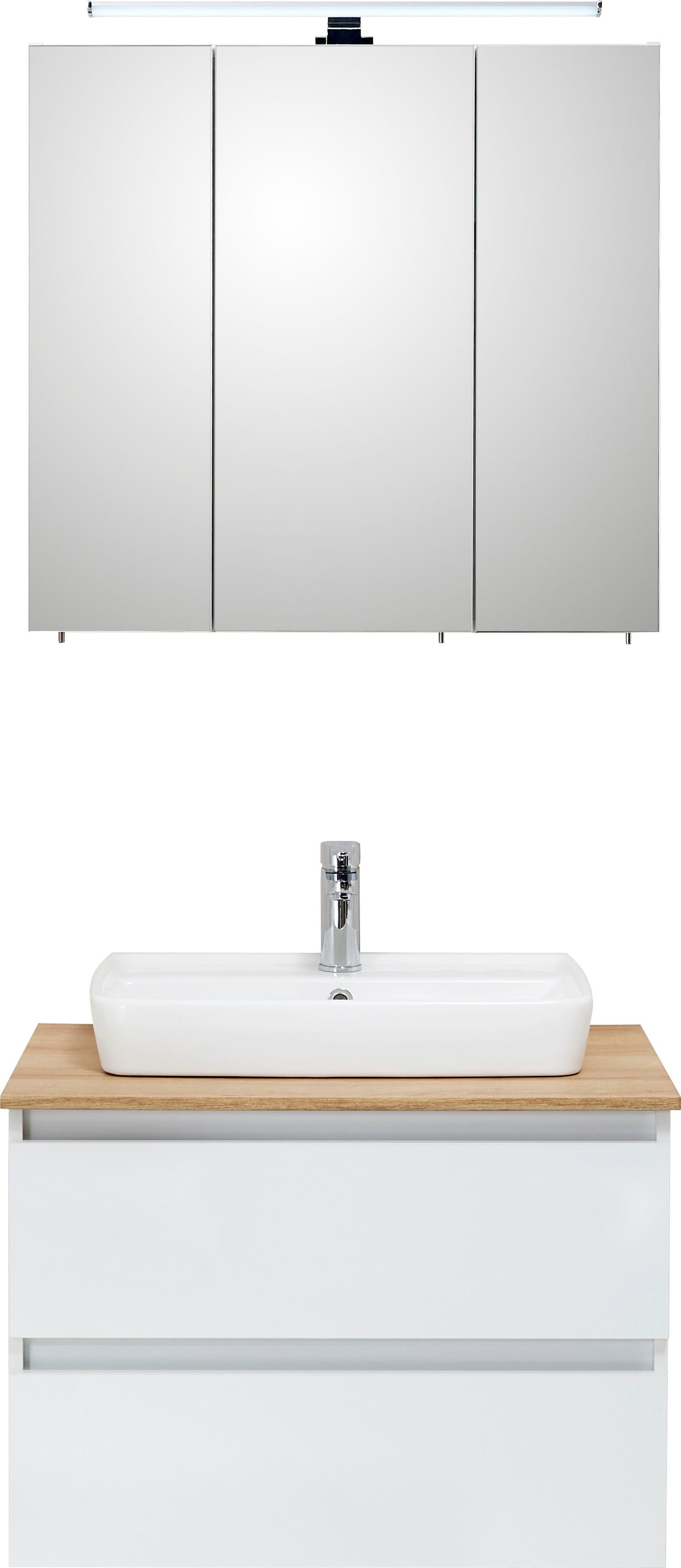 Saphir Badkamerserie Quickset 360 2-delig, keramische opzetwasbak met LED-spiegelkast (2-delig)