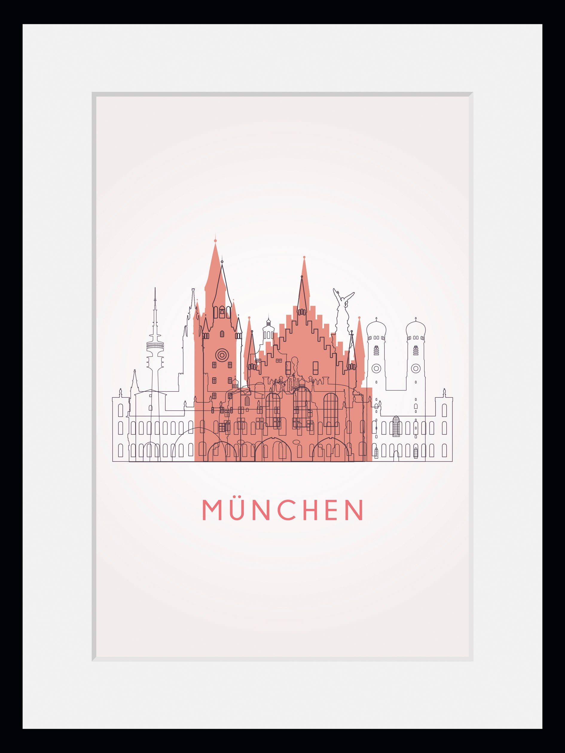 queence Wanddecoratie München Church HD premium posterdruk incl. houten lijst (1 stuk)
