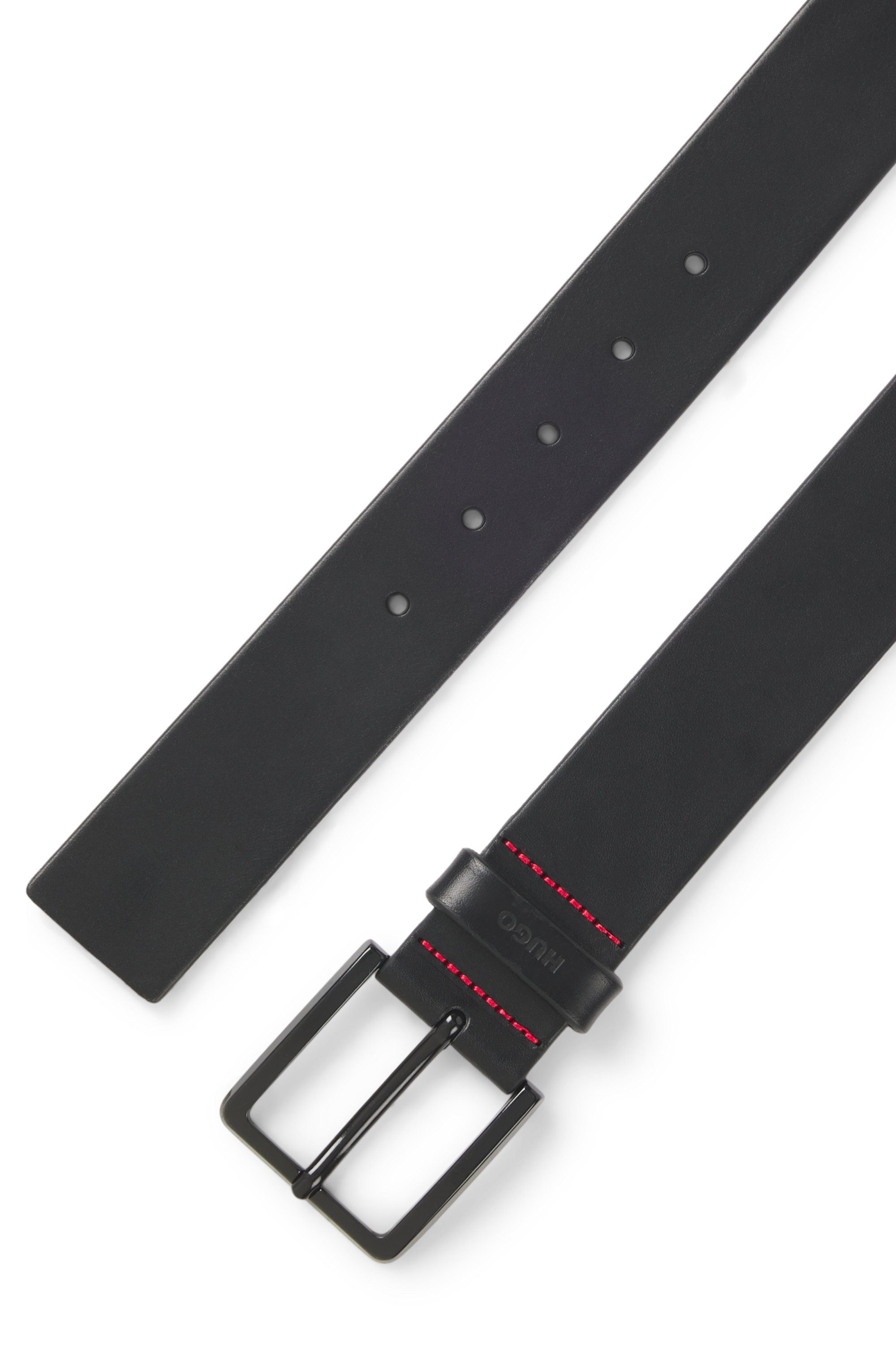HUGO Leren riem Gionio van italiaans leer met logo-embossing op de lus