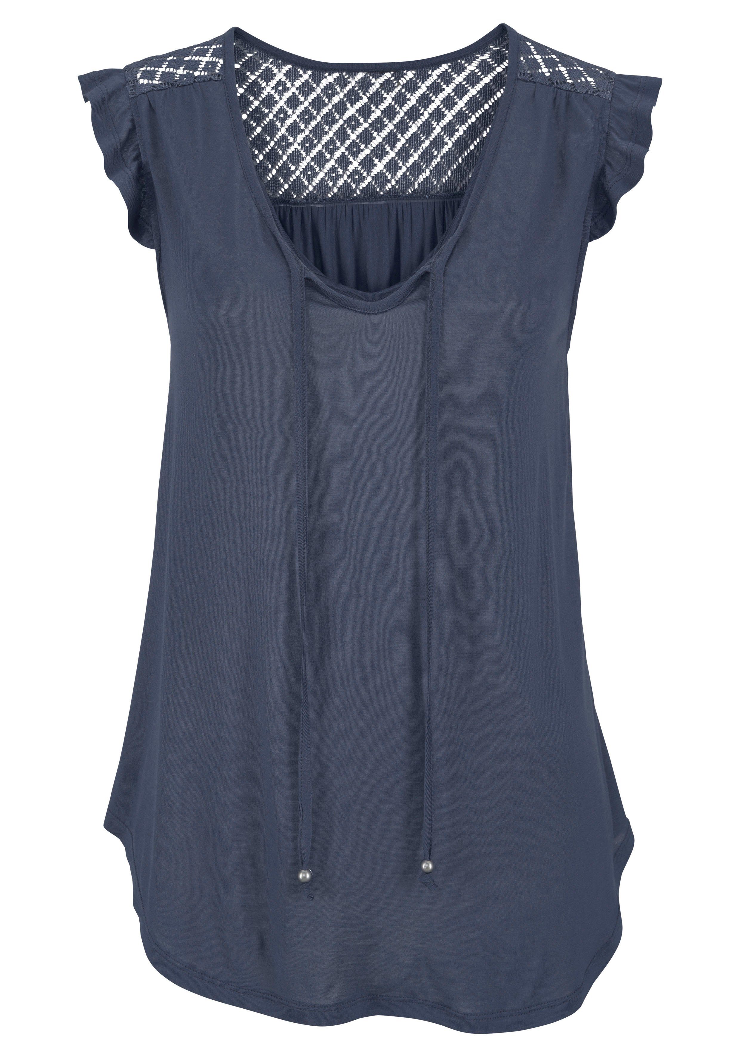 Buffalo Strandshirt met kanten inzet op de rug en ruches, shirt met korte mouwen