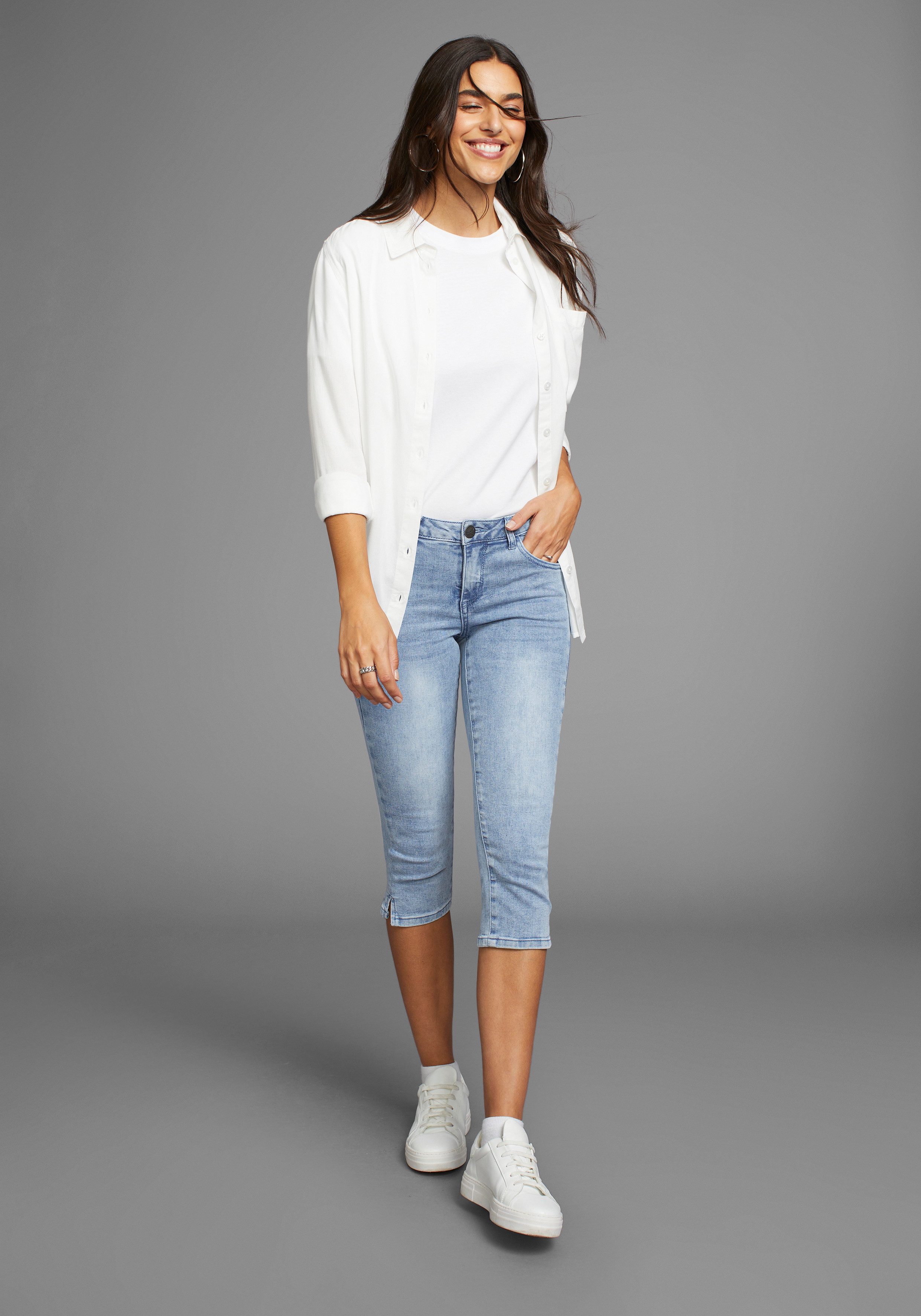 Arizona Capri jeans Ultra Stretch extra-strakke snit, modieuze beenafsluiting met split