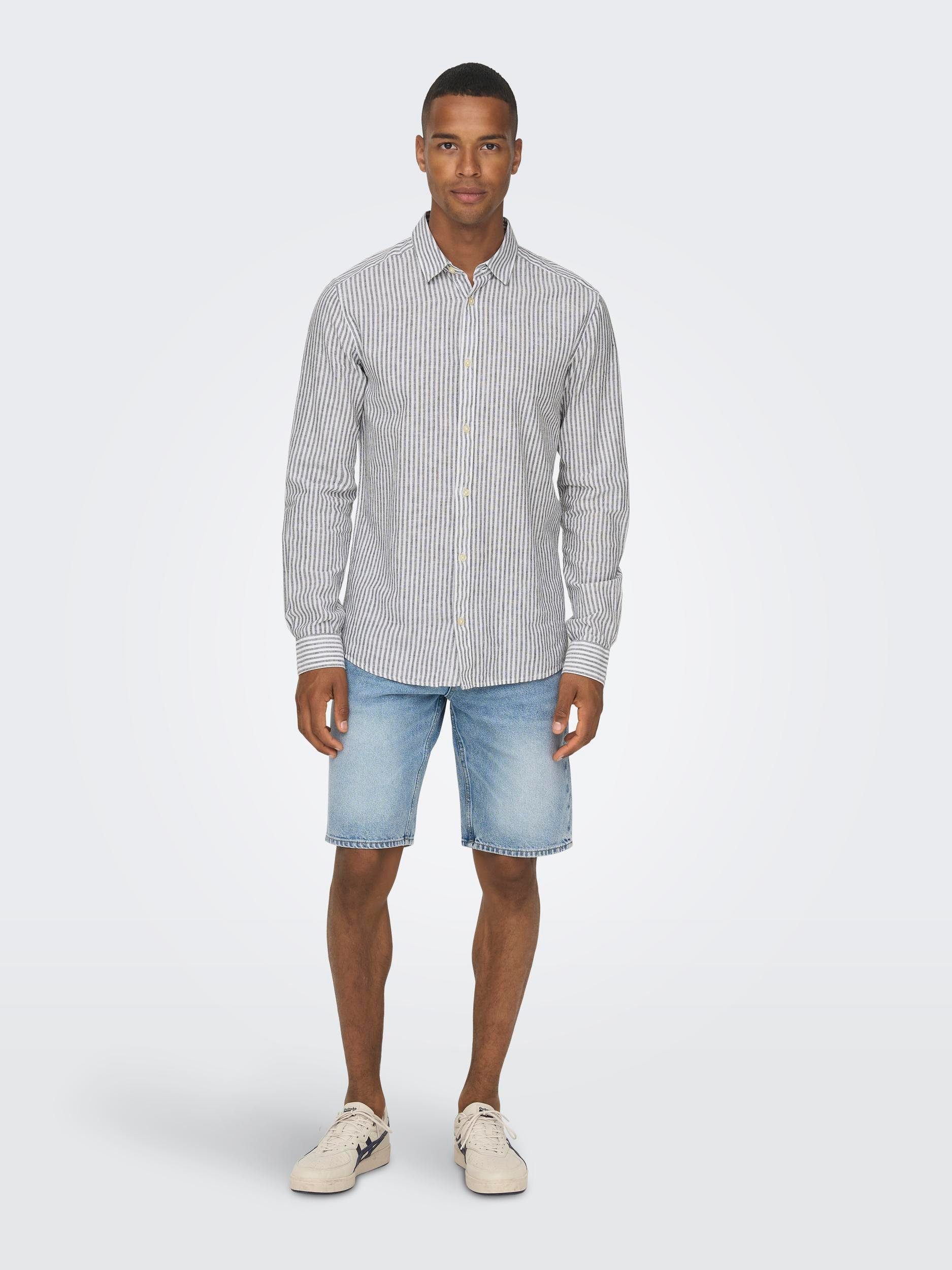 ONLY & SONS Overhemd met korte mouwen ONSCAIDEN LS STRIPE LINEN SHIRT 660 NOOS