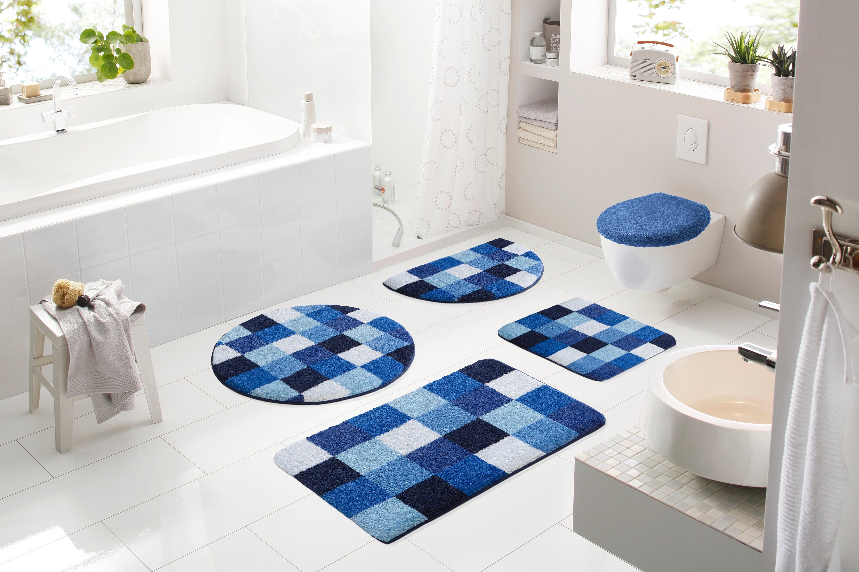 Grund Badmat Mosaik, Badvorleger, Badezimmer Teppich, sehr weich aangenaam zacht, ook verkrijgbaar als 3-delig set, made in europe