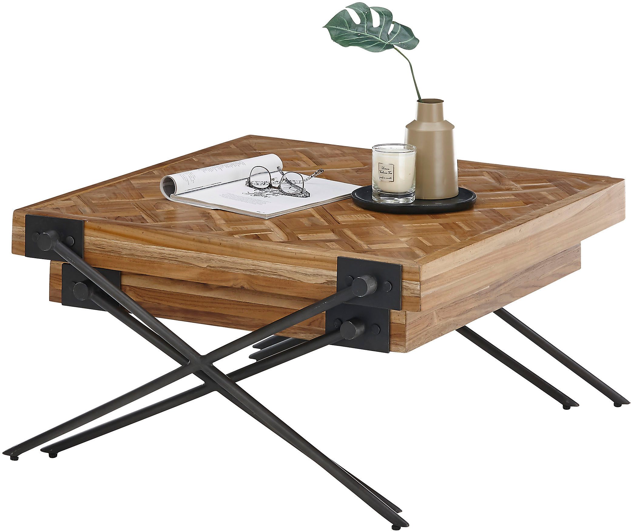 OTTO Stolkom Salontafel Akoni 2-delig set massief teak gerecycled met patroon salontafels zwart