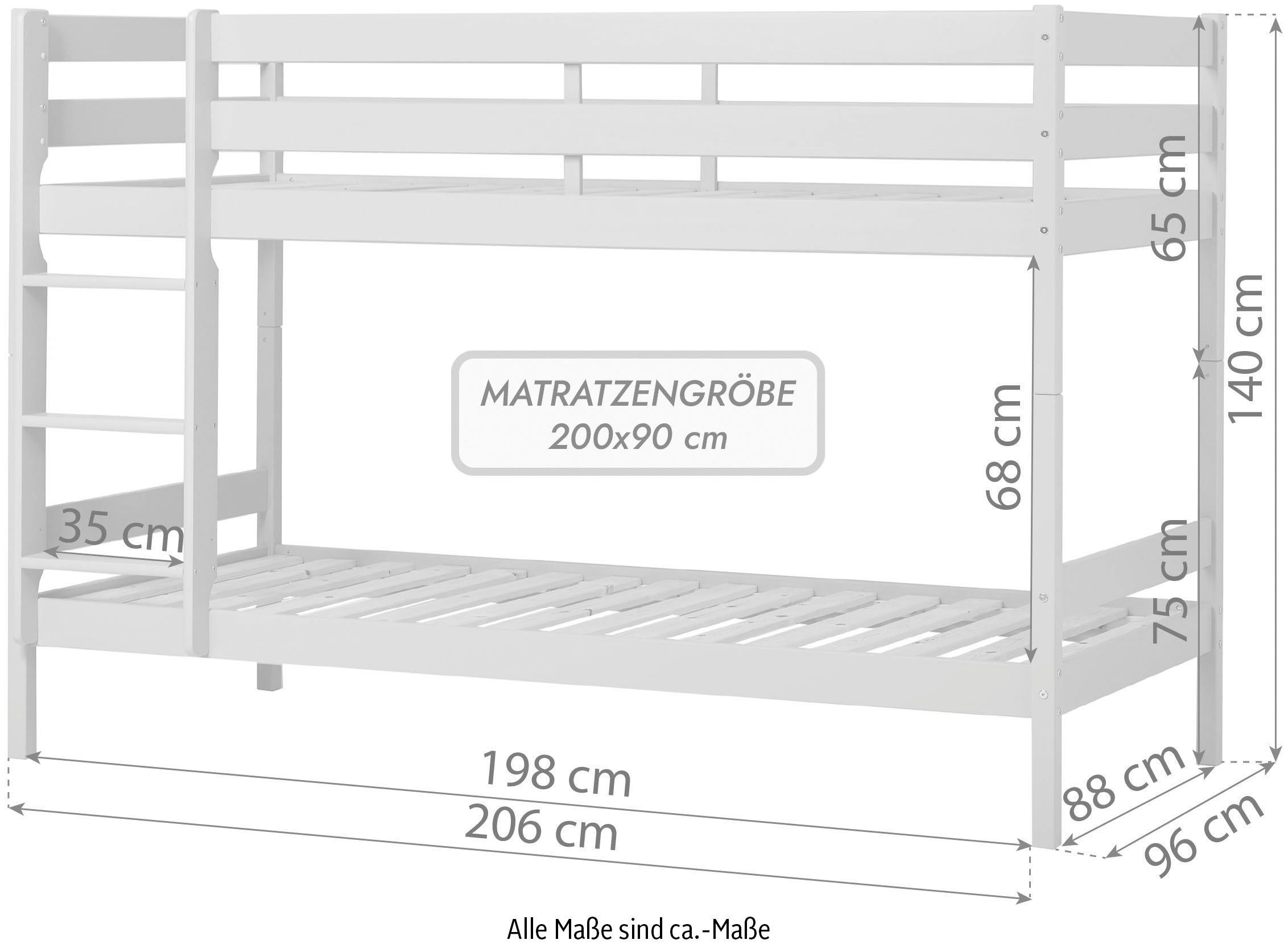 Hoppekids Stapelbed Eco comfort kinderbed 90x200 of 70x160 van massief hout in 4 kleuren