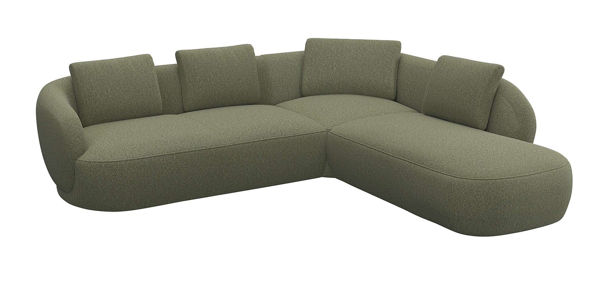 FLEXLUX Hoekbank Torino, rond, L-vorm, bankhoek met ottomane Modern, organisch bankontwerp, koudschuim, golfvering