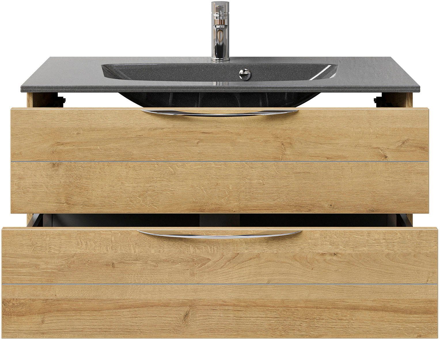 Saphir Wastafelonderkast Serie 6025 mineraalmarmeren wastafel met onderkast, 97 cm breed (2-delig)
