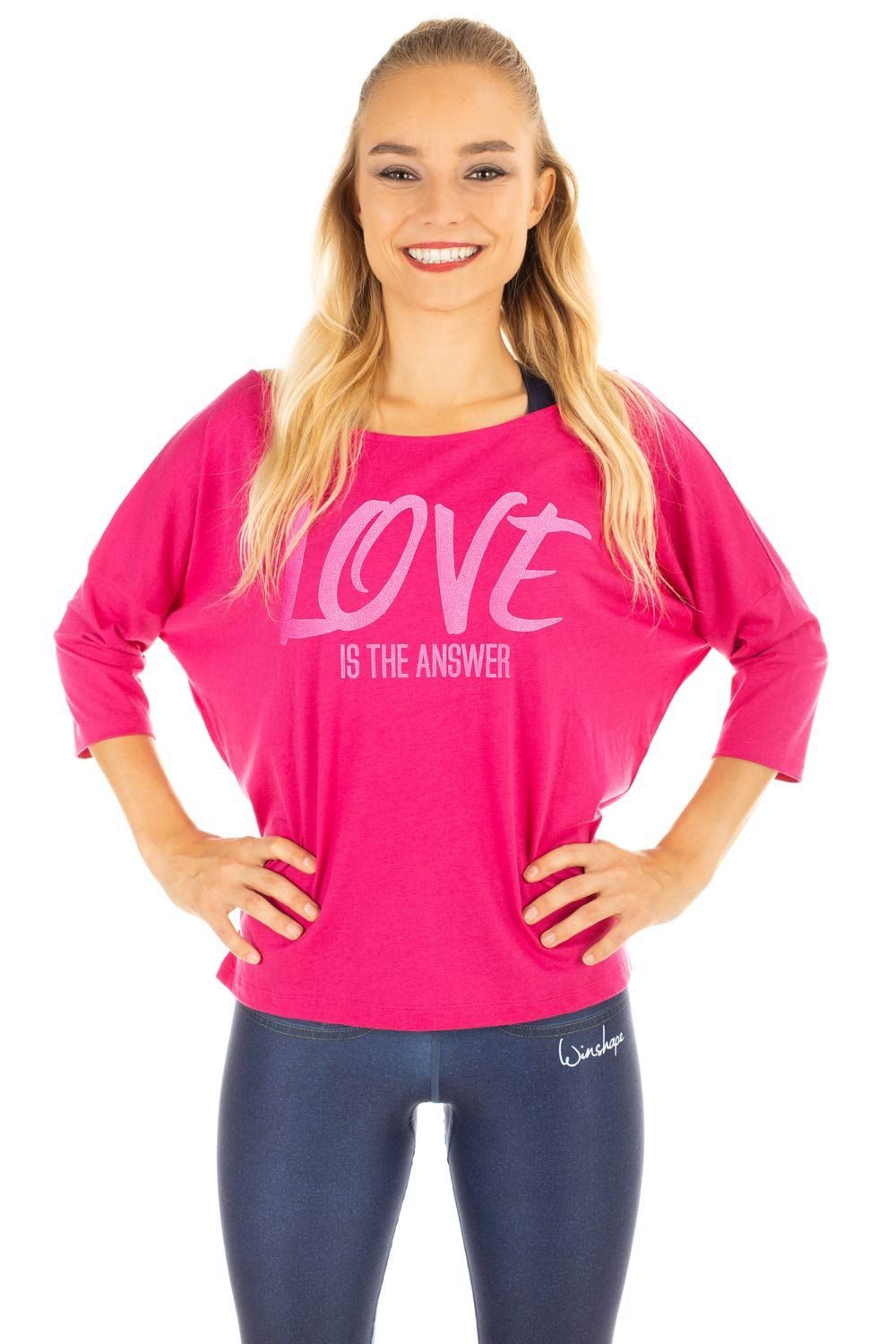 Winshape Shirt met 3/4-mouwen MCS001 ultralicht met neon pinkkleurige glitter-print