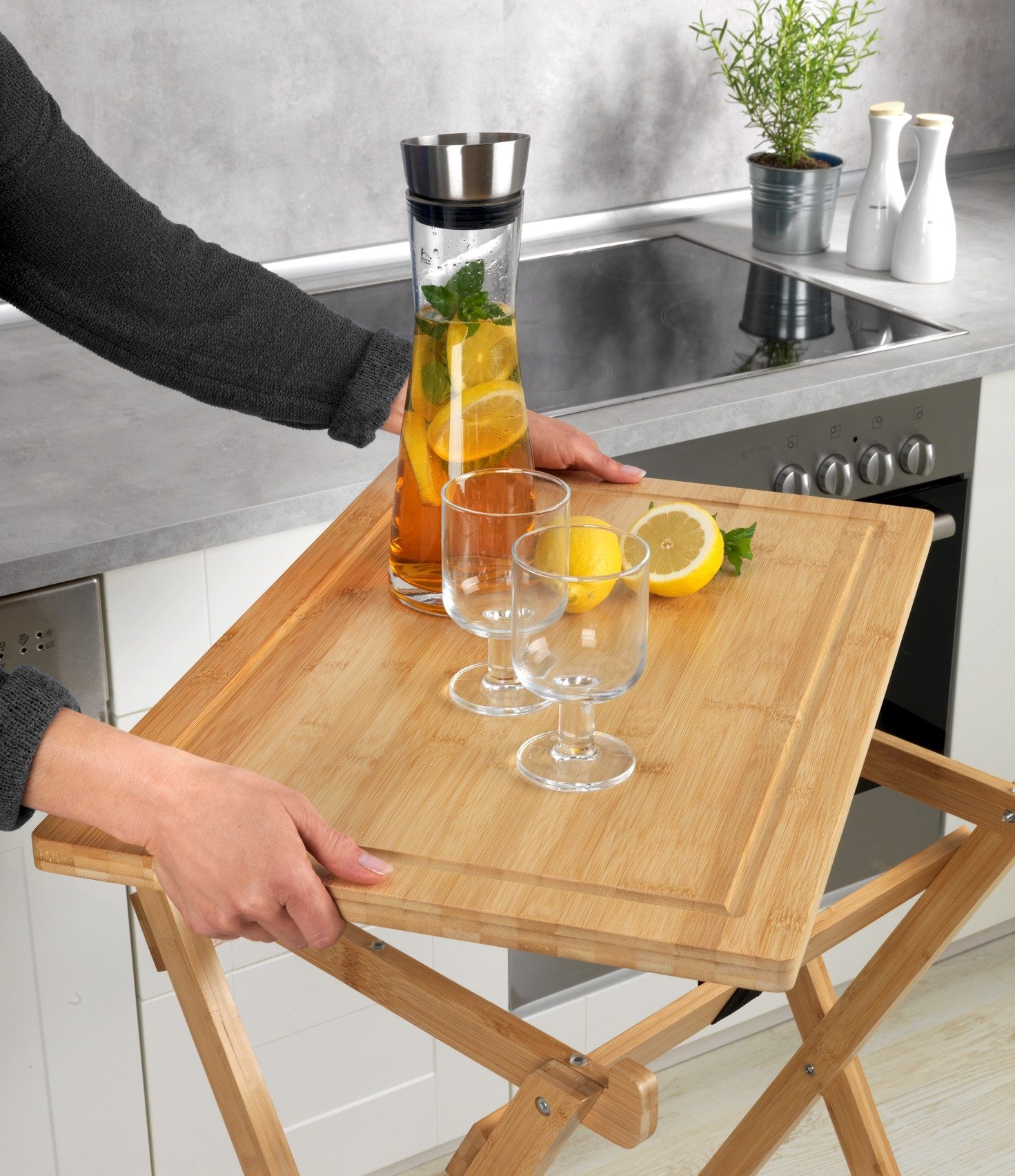 WENKO Klaptafel Model Lugo Bijzettafel met snijplank en afneembare dienblad, bamboe