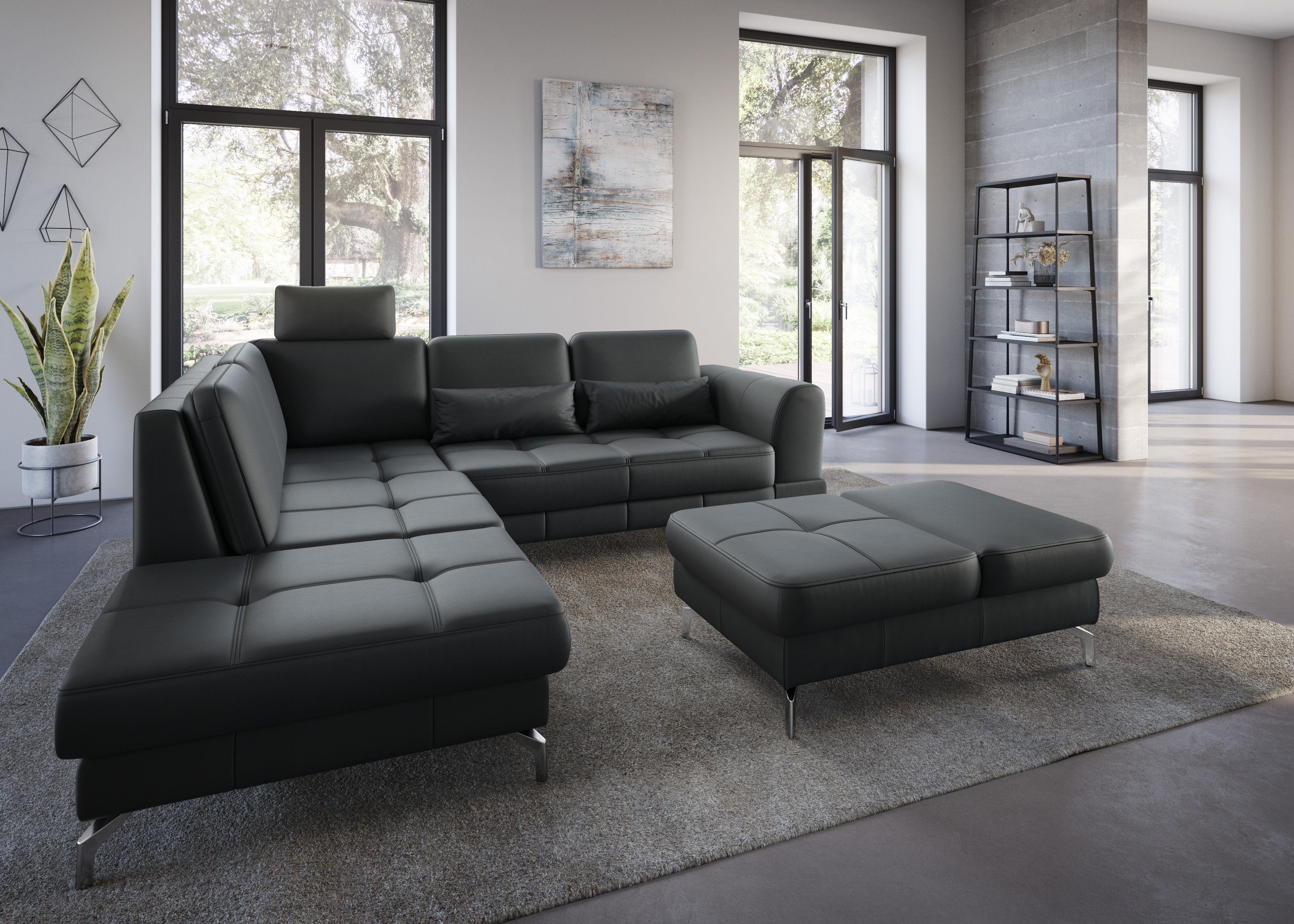 sit&more Hoekbank Bendigo L-vorm inclusief zitdiepteverstelling, bodemvrijheid 12 cm, in 2 pootkleuren zwart, hoekbanken, Ottomane links, Met
