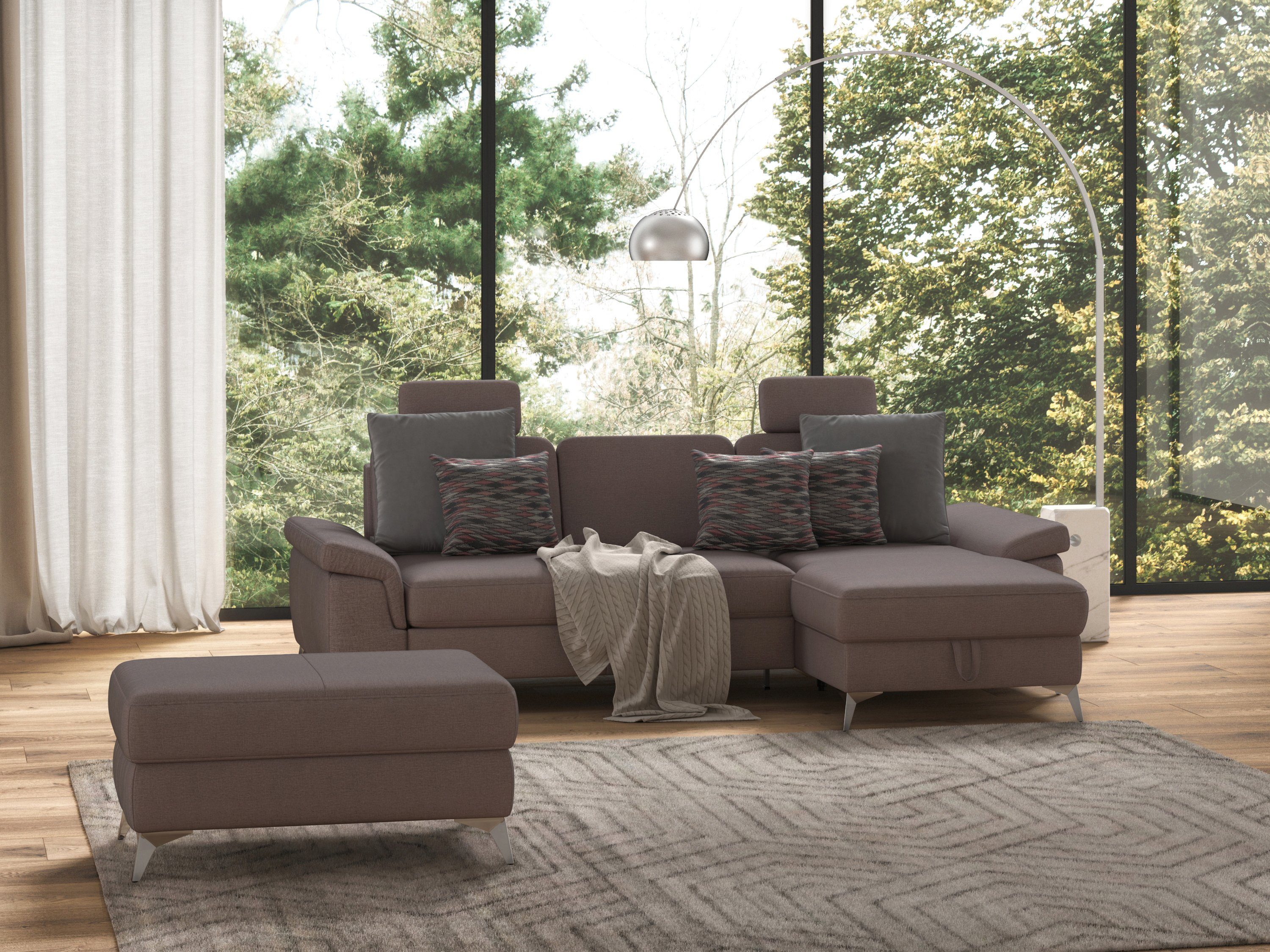 sit&more Hoekbank Padua L-vorm inclusief zitdiepteverstelling, armleuning en binnenvering roze, hoekbanken, Récamier rechts, Met armleuningfunctie-met