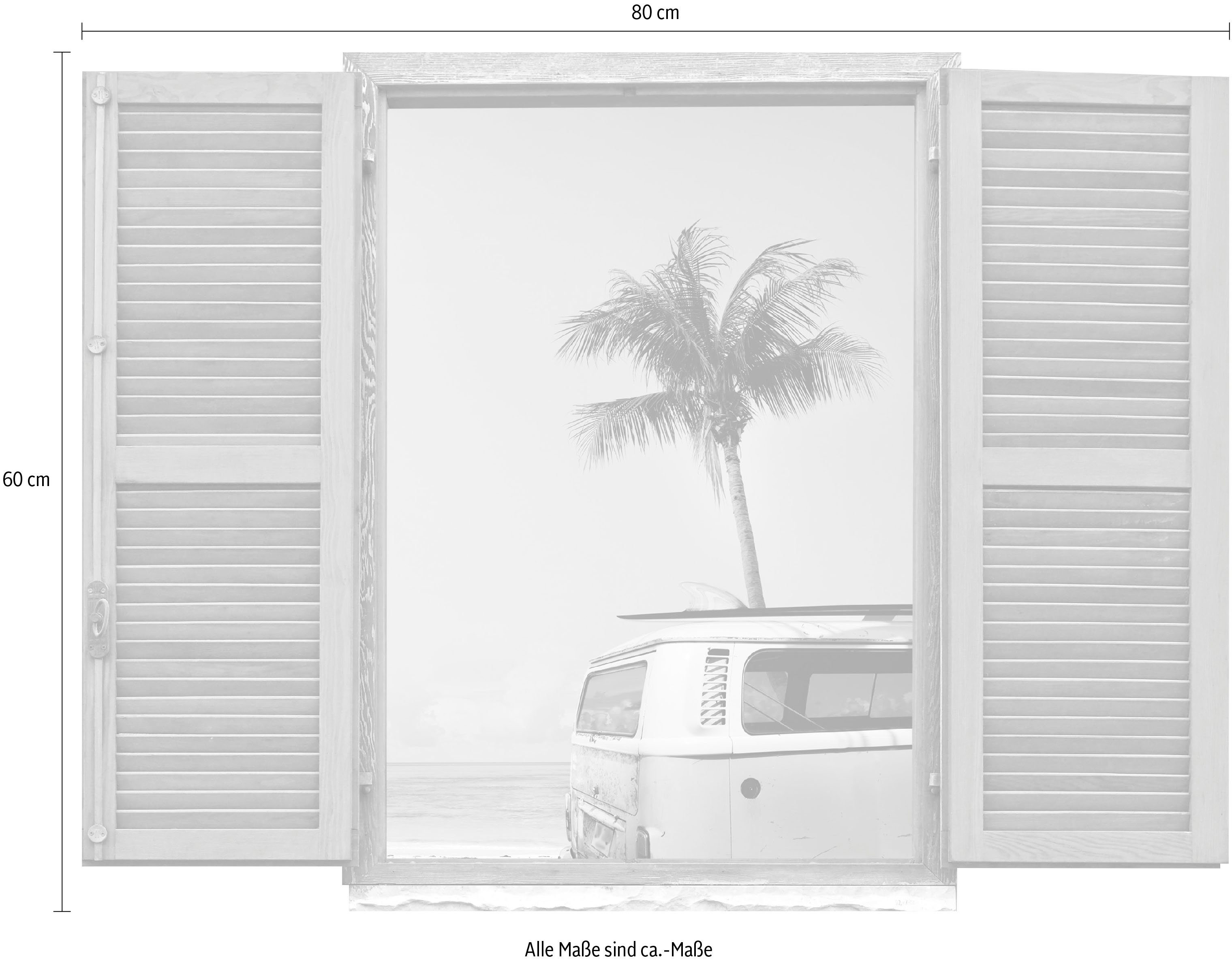 queence Wandfolie Auto aan de zee Muursticker, muurdecoratie, zelfklevend, 3D, raam (1 stuk)