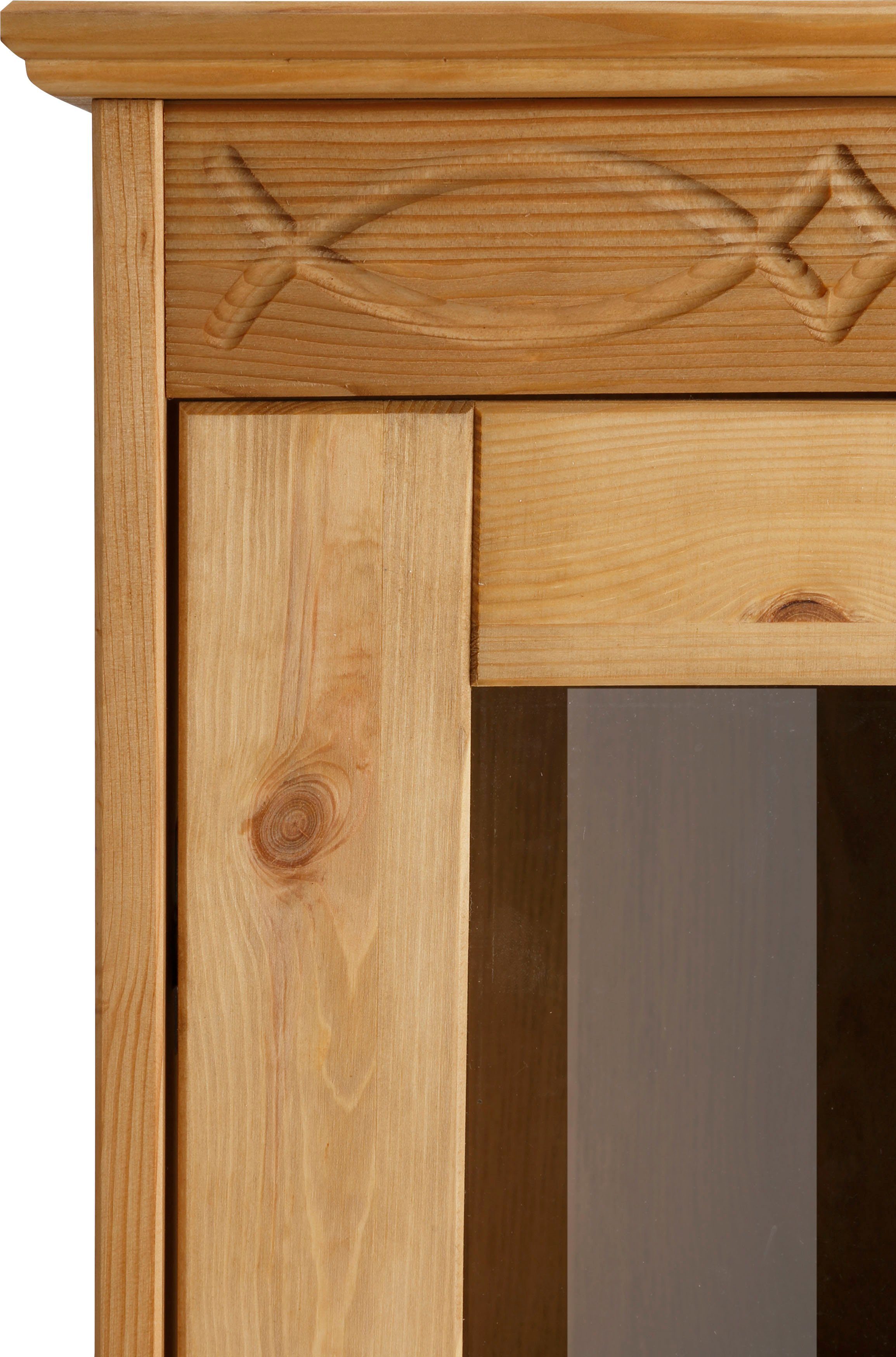 Home affaire Vitrinekast Indra van massief dennenhout, fsc®, hoogte 145 cm, discreet ornament