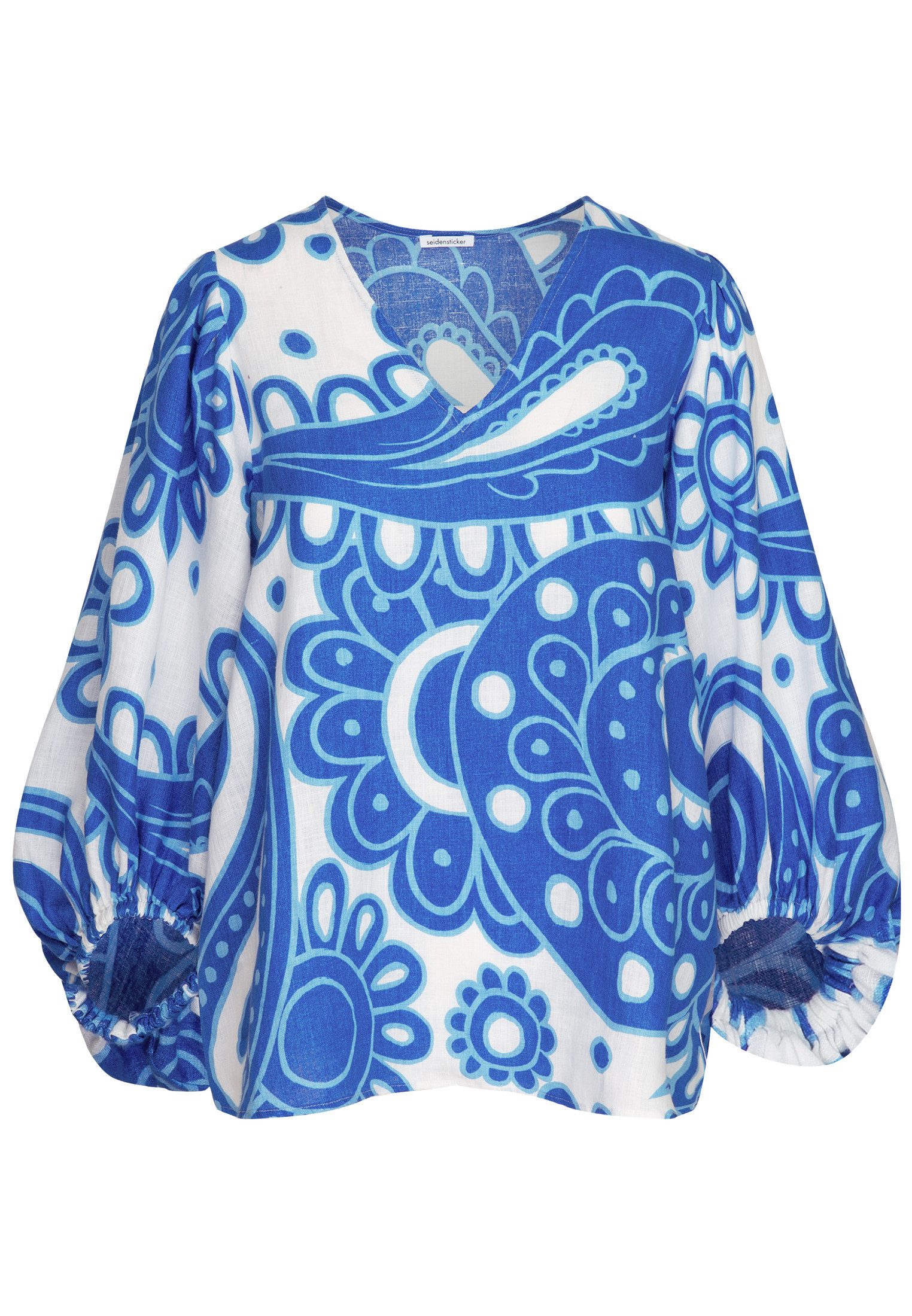 seidensticker Shirtblouse Zwarte roos 3/4-mouw v-hals paisley