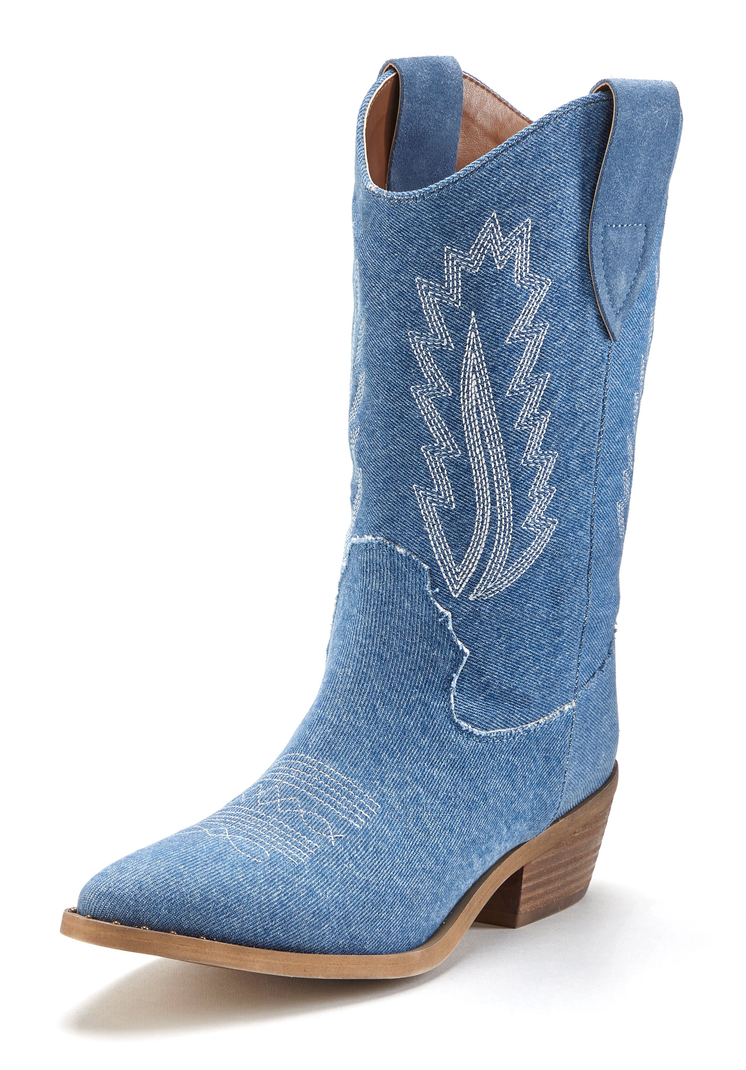 Lascana Cowboy boots Cowboy enkellaars, western enkellaars, ankleboots in denim-look