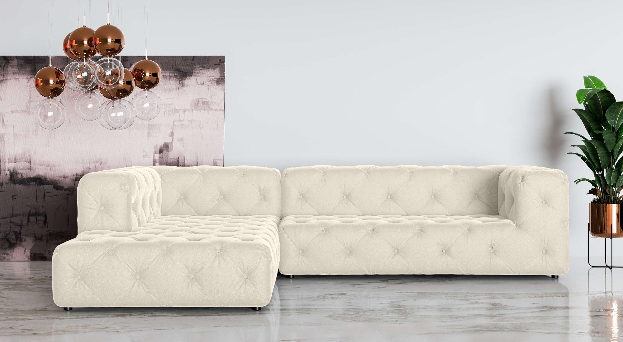 Places of Style Hoekbank FOLLINA L-vorm, met klassieke Chesterfield-knoopstiksels